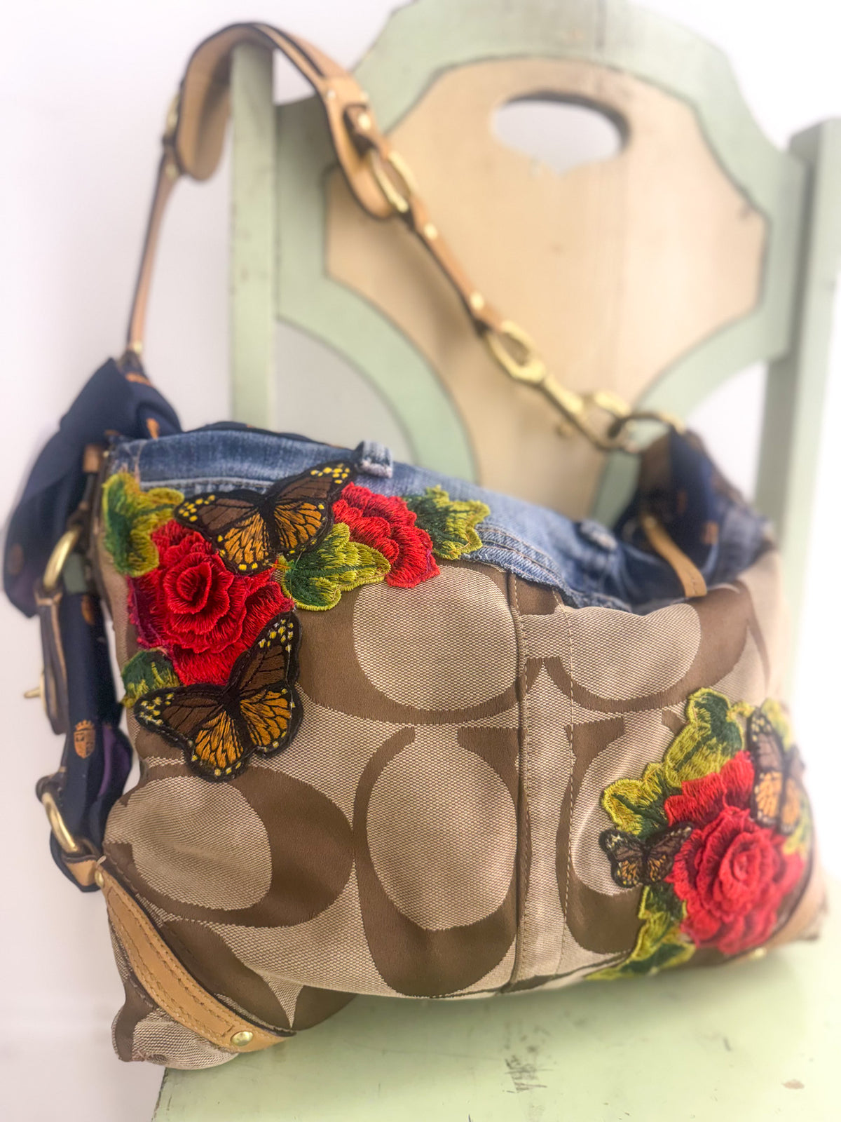 OOAK Vintage Coach & Floral Tiger Tie Bag