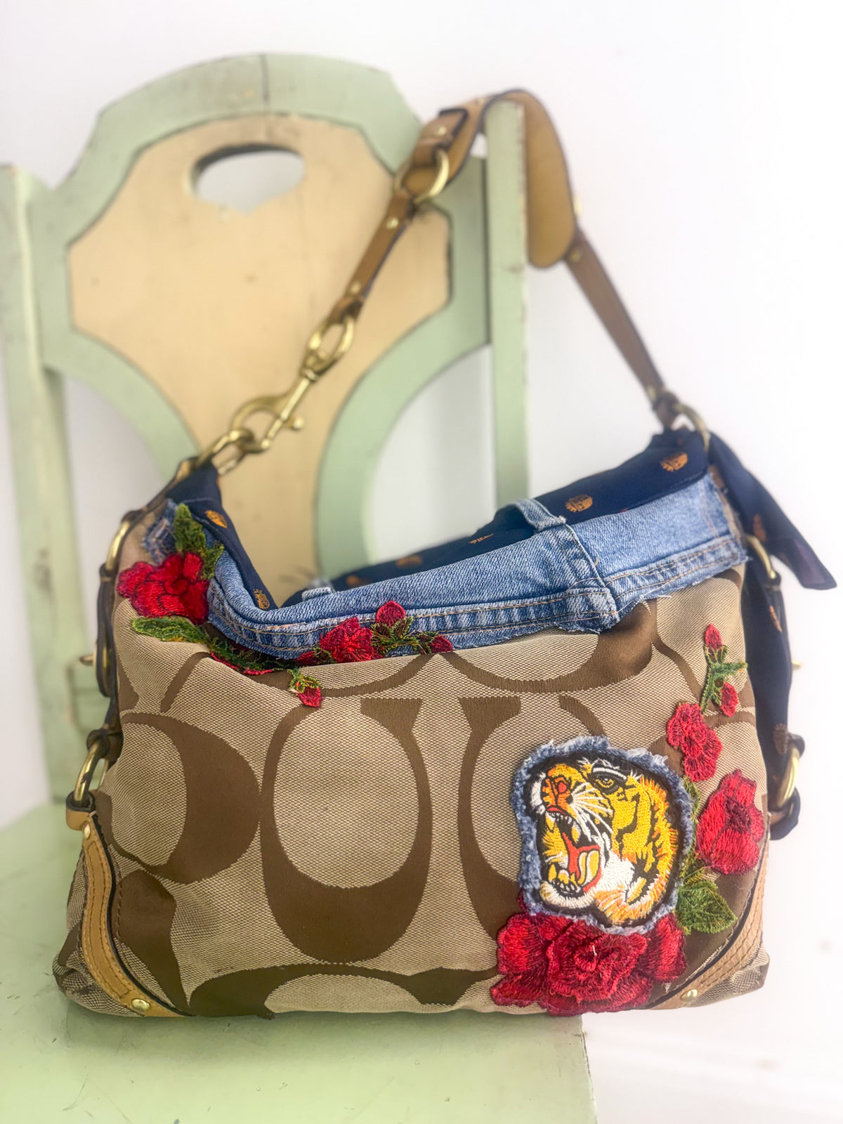 OOAK Vintage Coach & Floral Tiger Tie Bag