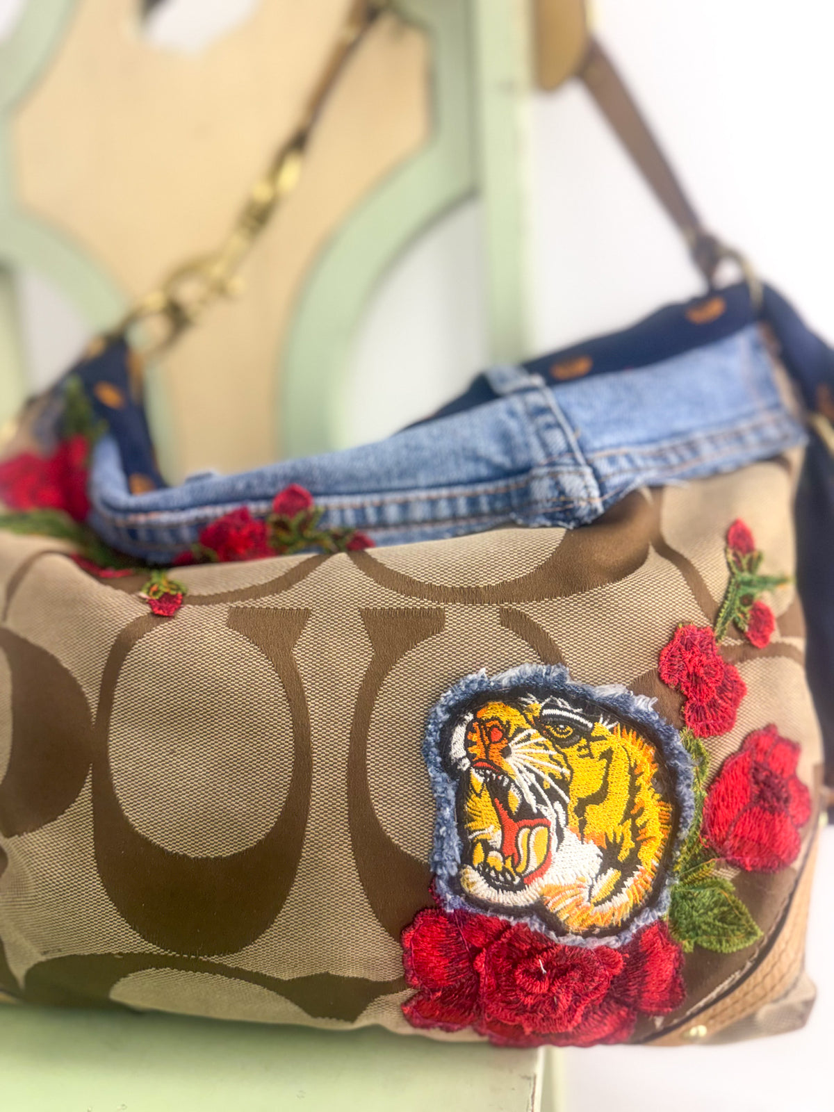 OOAK Vintage Coach & Floral Tiger Tie Bag