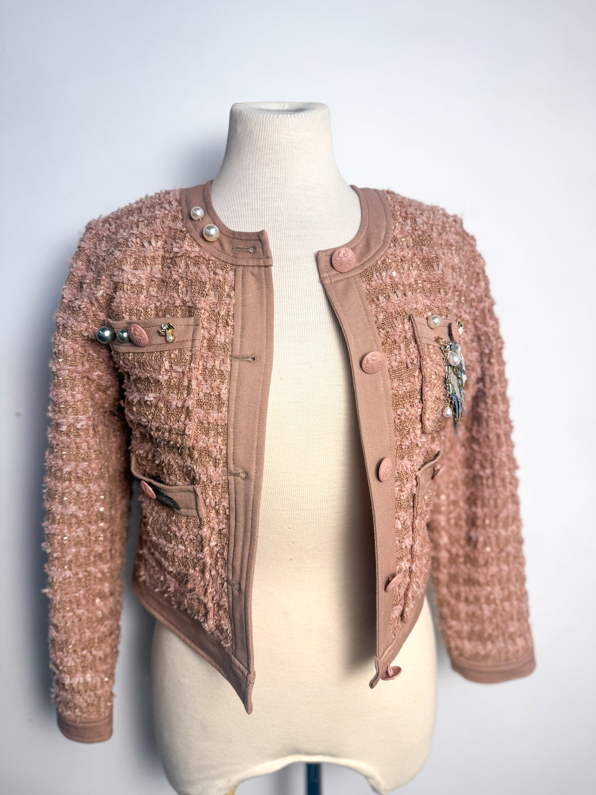 OOAK Blush Rebellion — Upcycled Tweed Jacket