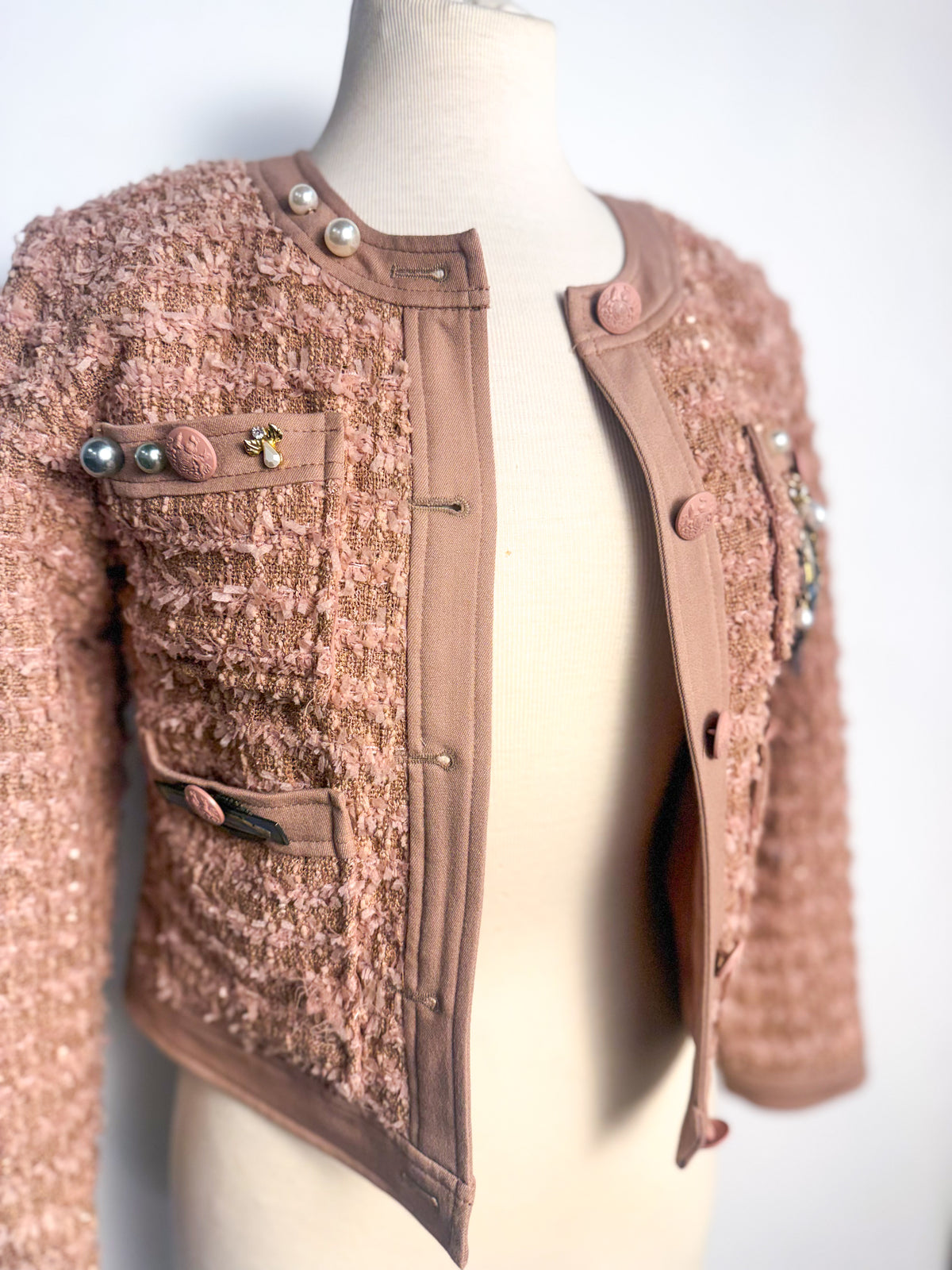 OOAK Blush Rebellion — Upcycled Tweed Jacket