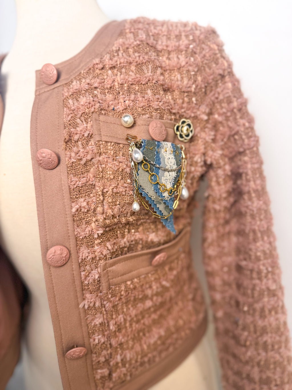 OOAK Blush Rebellion — Upcycled Tweed Jacket