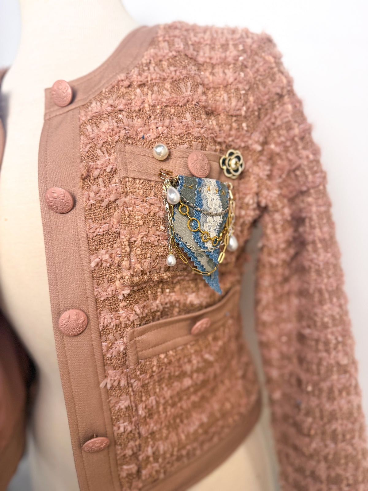 OOAK Blush Rebellion — Upcycled Tweed Jacket