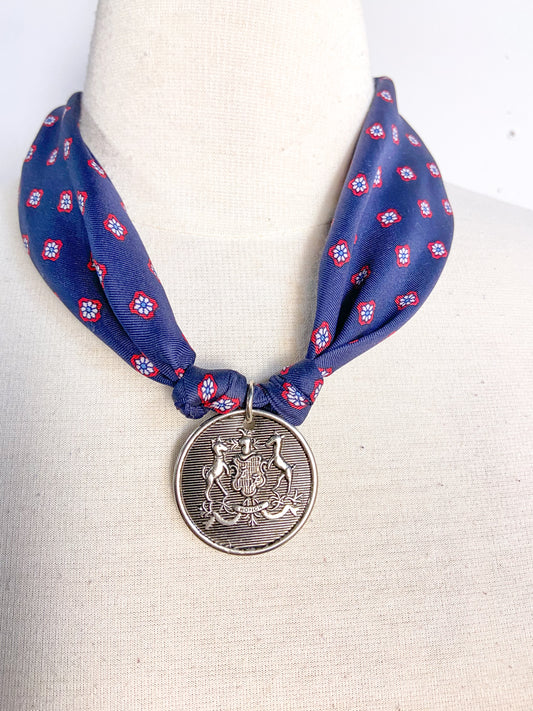 OOAK Vintage Silk Buttons Scarf Necklace