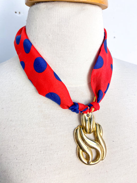 OOAK Polka Dot Bandana Vintage Earring Necklace