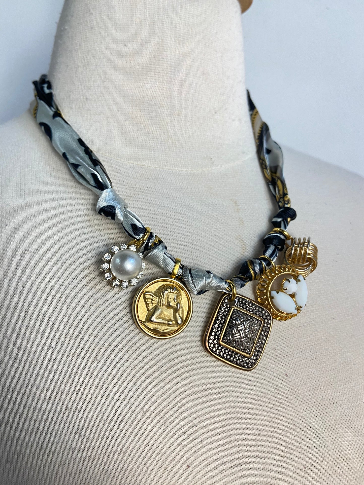 OOAK Vintage Earring Charm Scarf Necklace