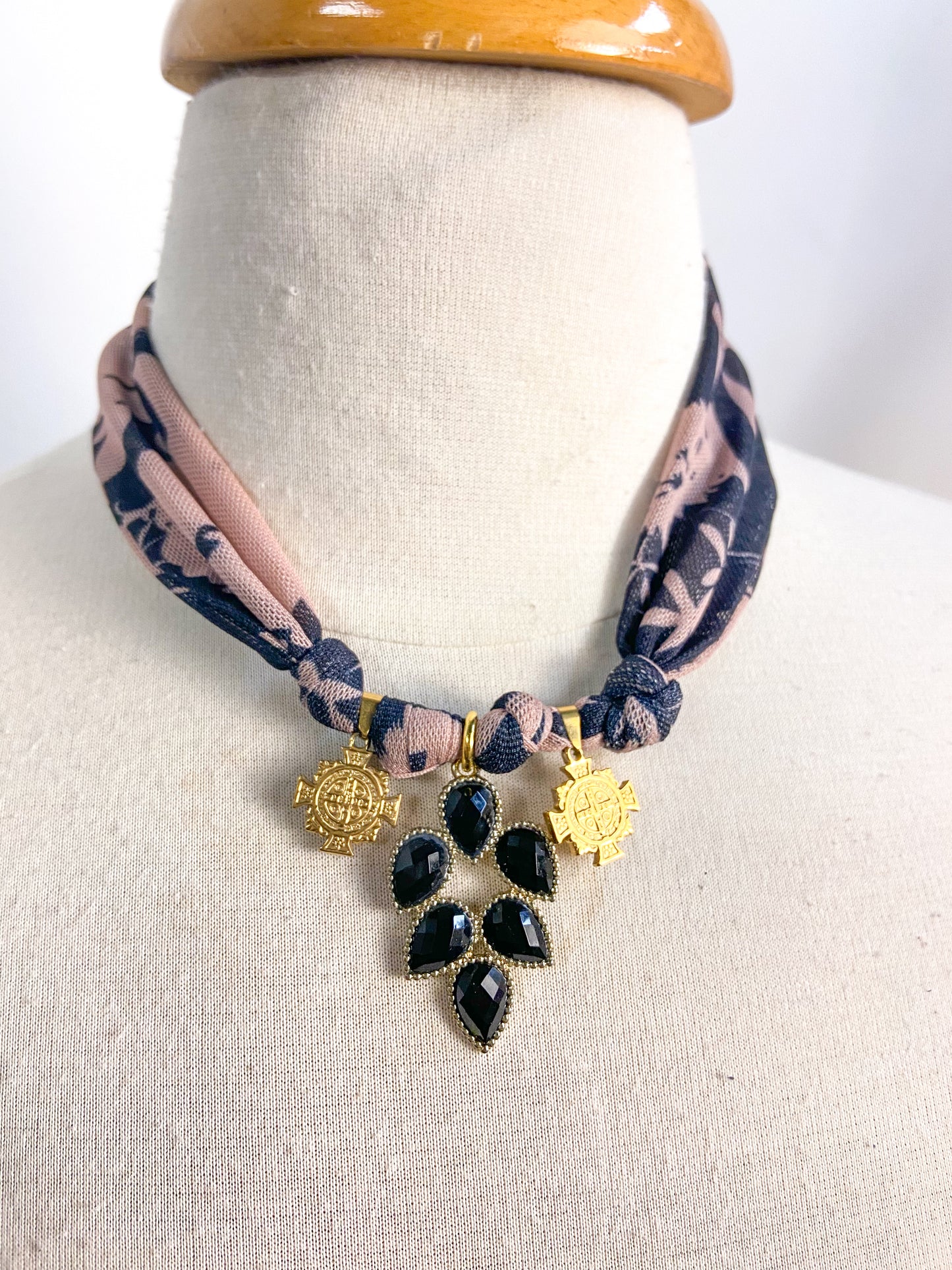 OOAK Cross and Vintage Pendant Scarf Necklace