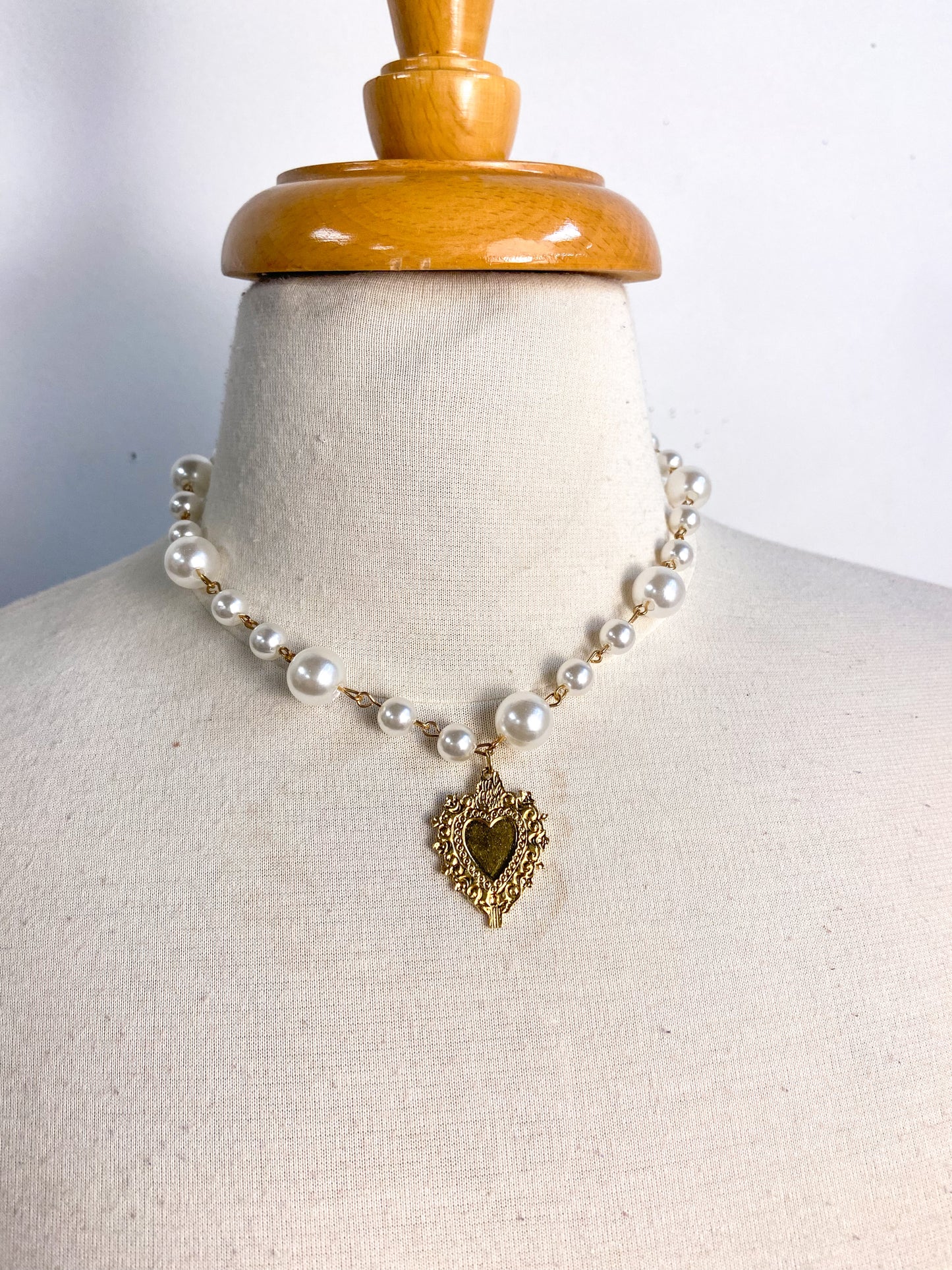 Pearl Heart Shield Necklace