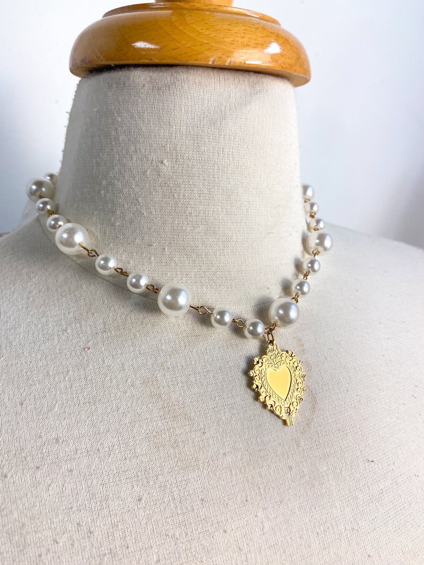 Pearl Heart Shield Necklace