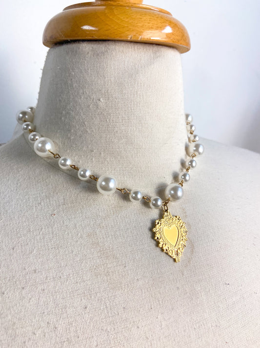 Pearl Heart Shield Necklace