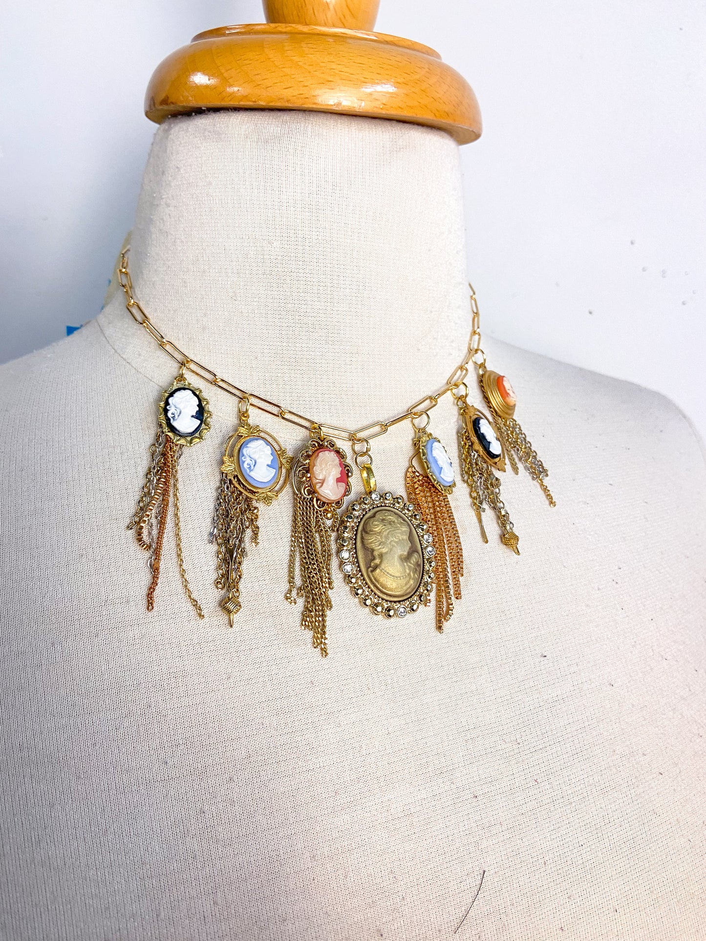 OOAK Vintage Cameo Charm Necklace
