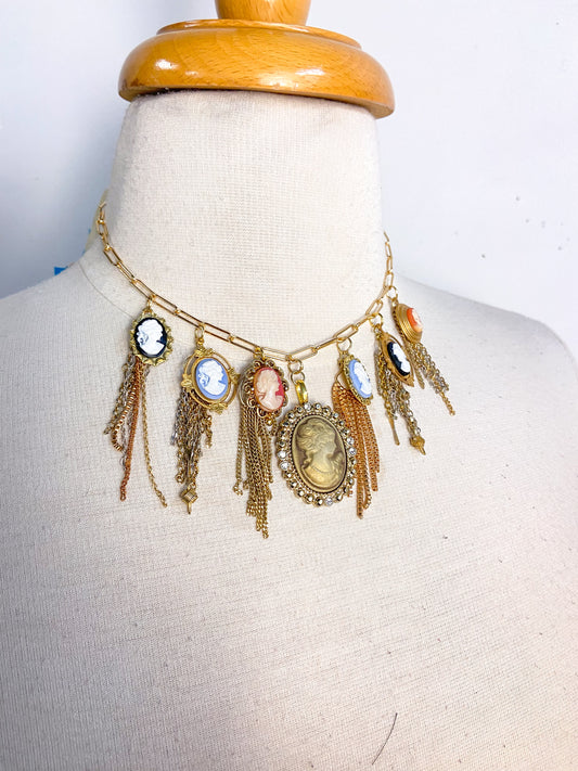 OOAK Vintage Cameo Charm Necklace