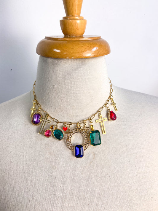 OOAK Vintage Colorful Charm Necklace