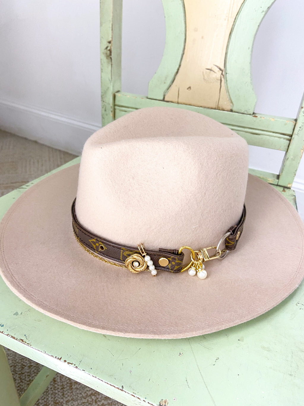 OOAK 100% WOOL LV PURSE STRAP HAT
