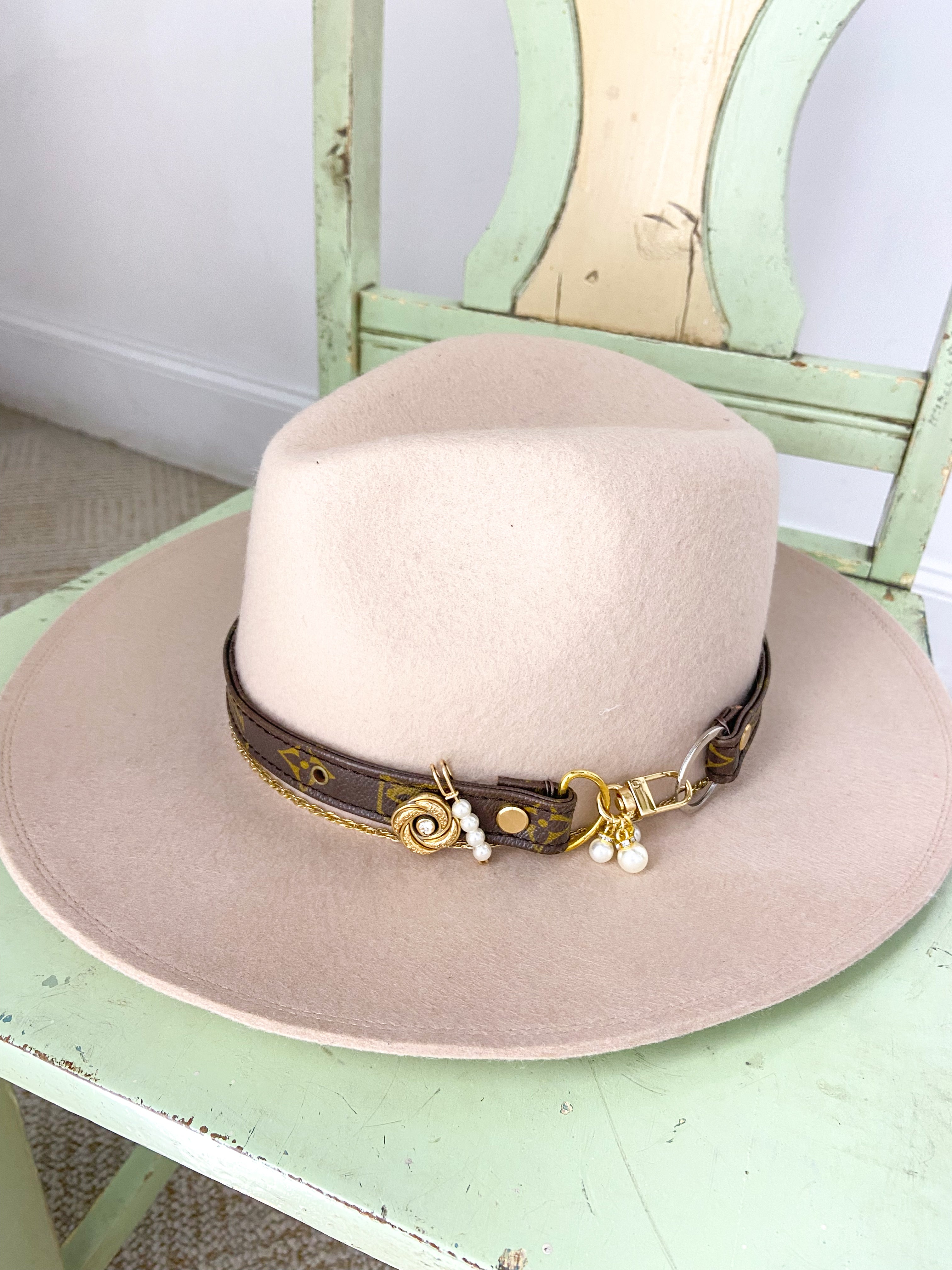 OOAK 100% WOOL LV PURSE STRAP HAT