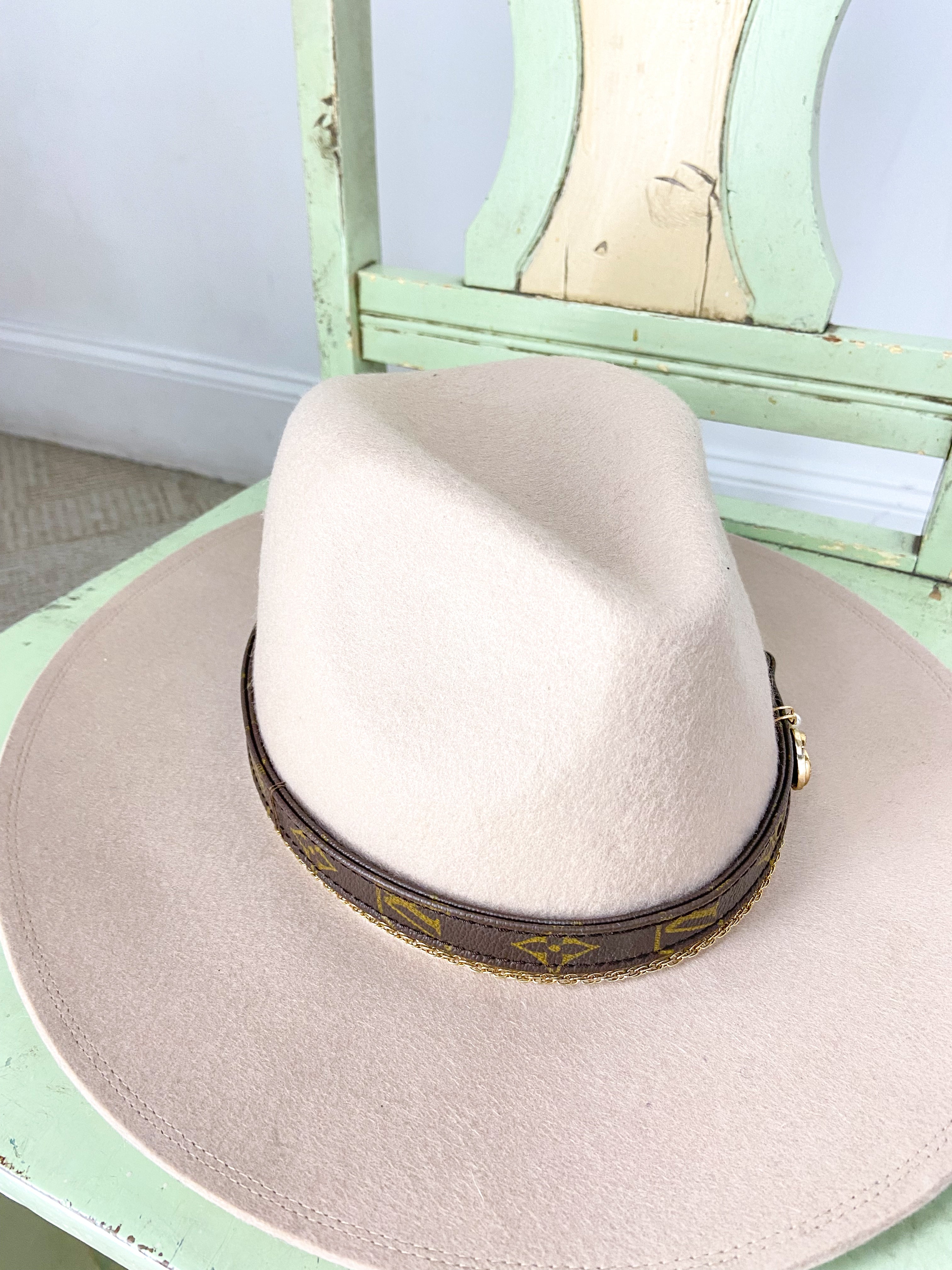 OOAK 100% WOOL LV PURSE STRAP HAT