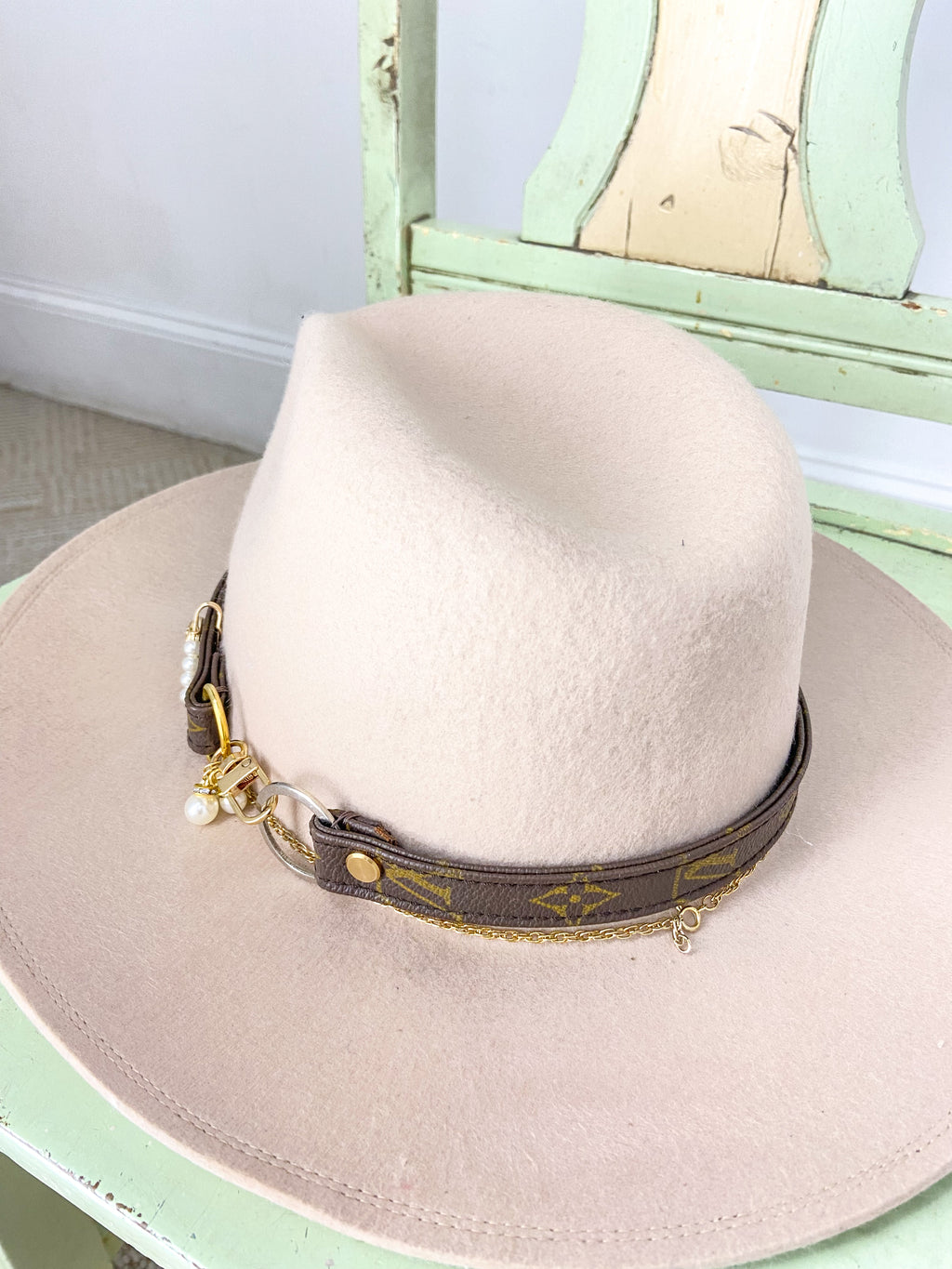 OOAK 100% WOOL LV PURSE STRAP HAT