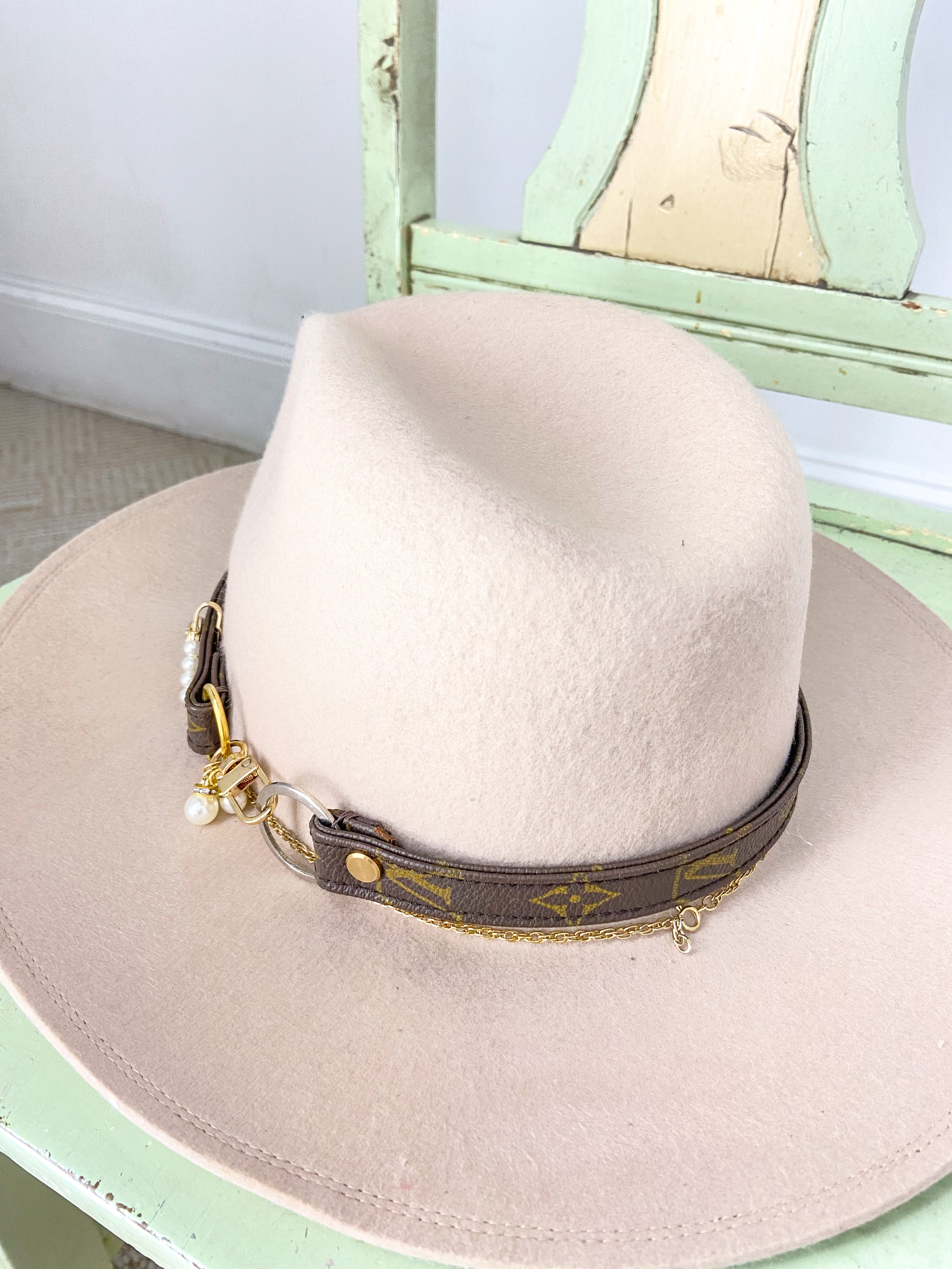 OOAK 100% WOOL LV PURSE STRAP HAT