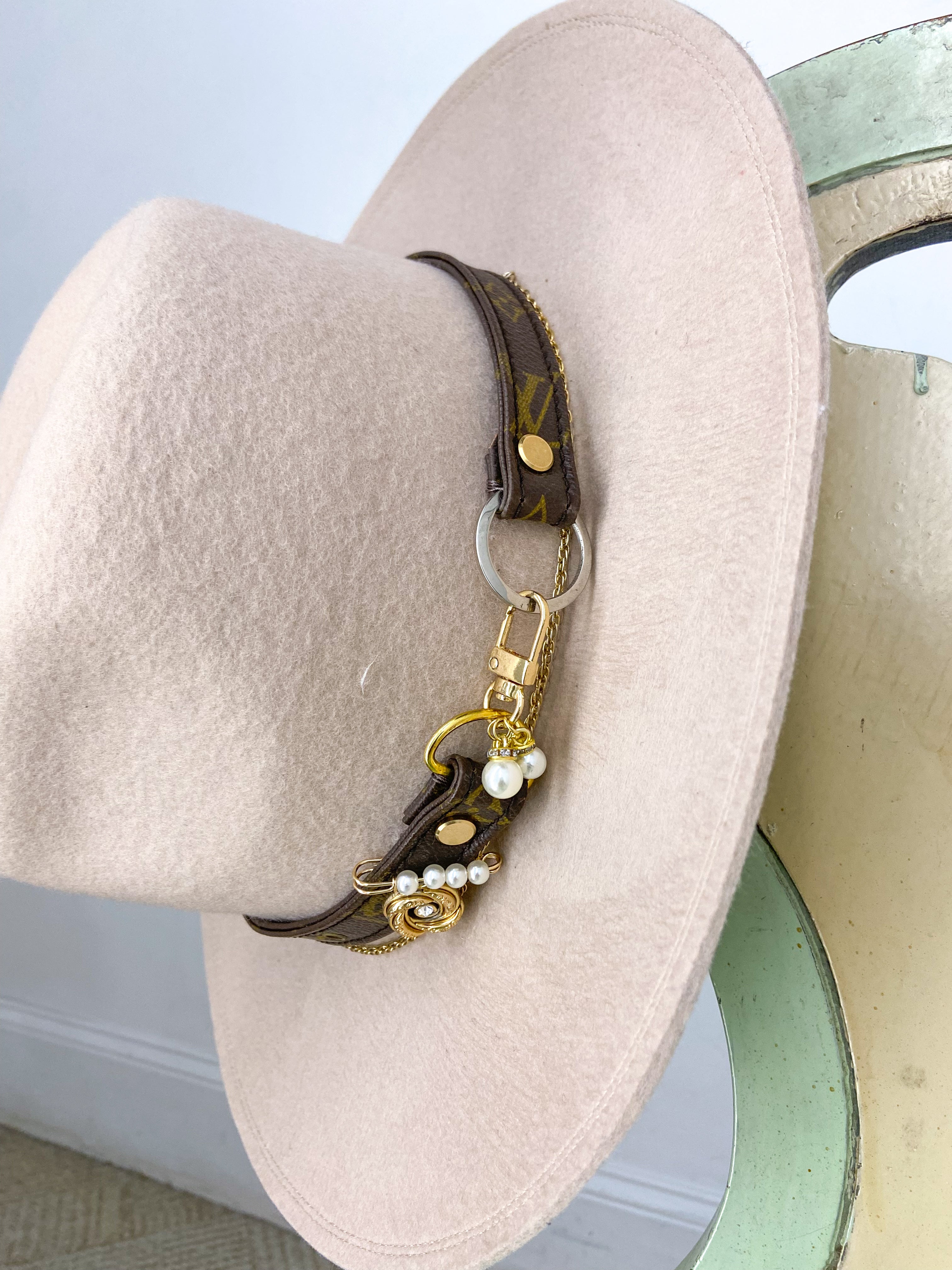 OOAK 100% WOOL LV PURSE STRAP HAT