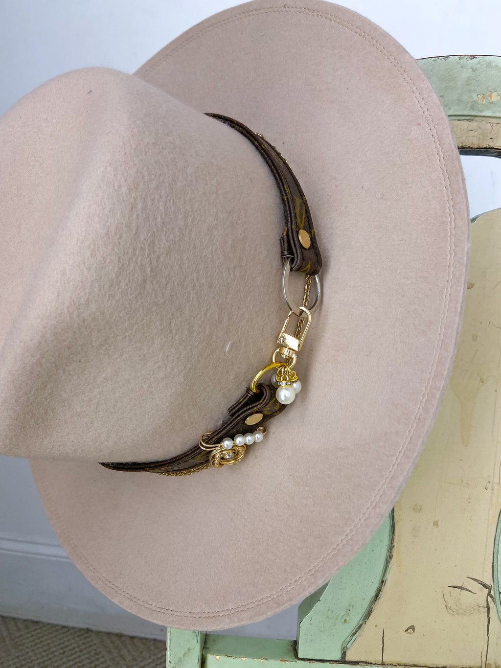 OOAK 100% WOOL LV PURSE STRAP HAT