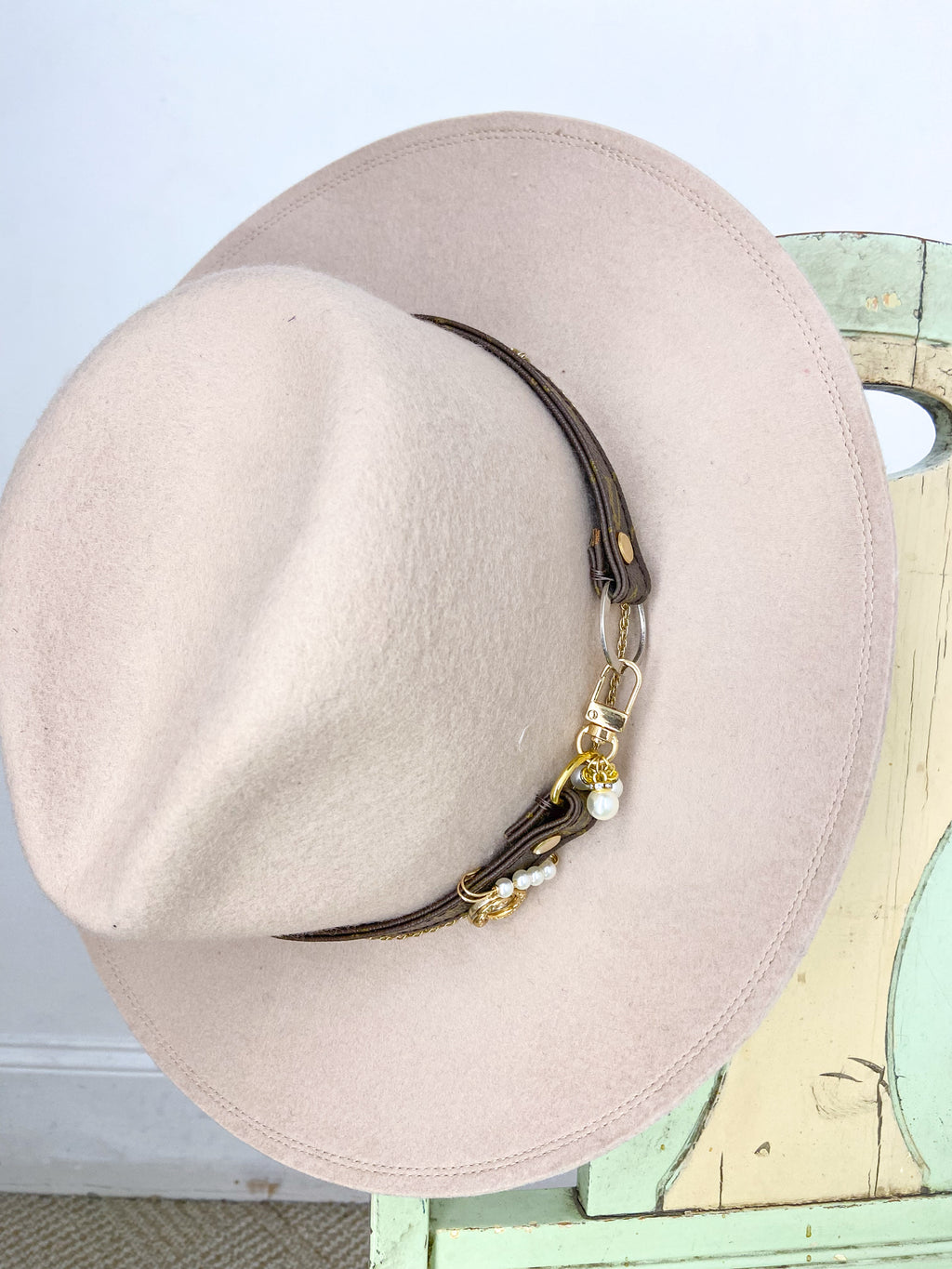 OOAK 100% WOOL LV PURSE STRAP HAT