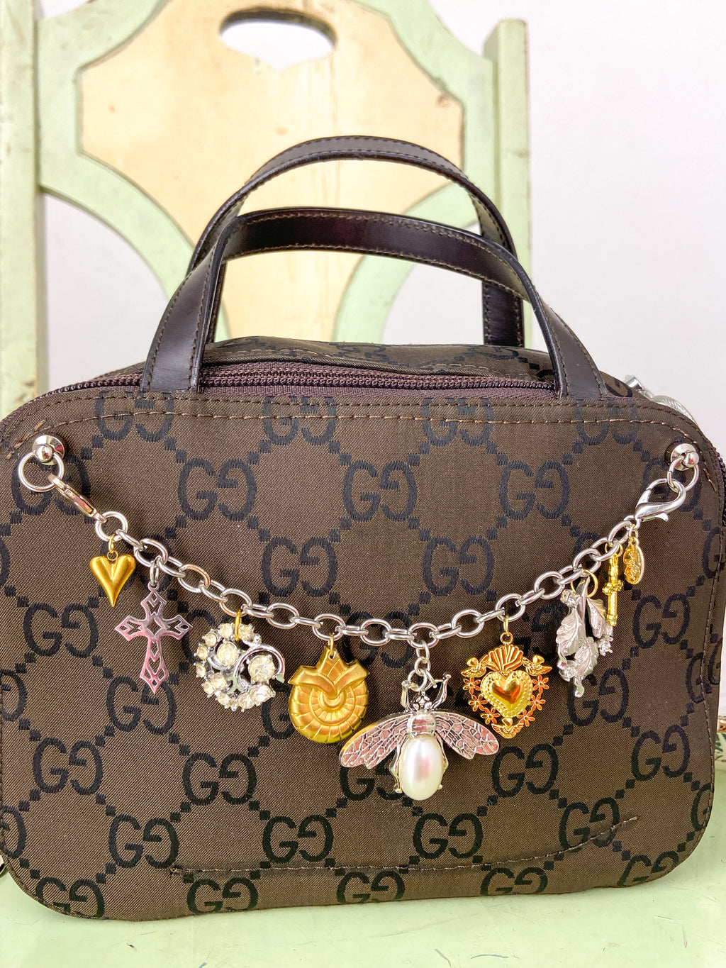 OOAK Vintage Dark Brown Gucci Purse with Bag Chain