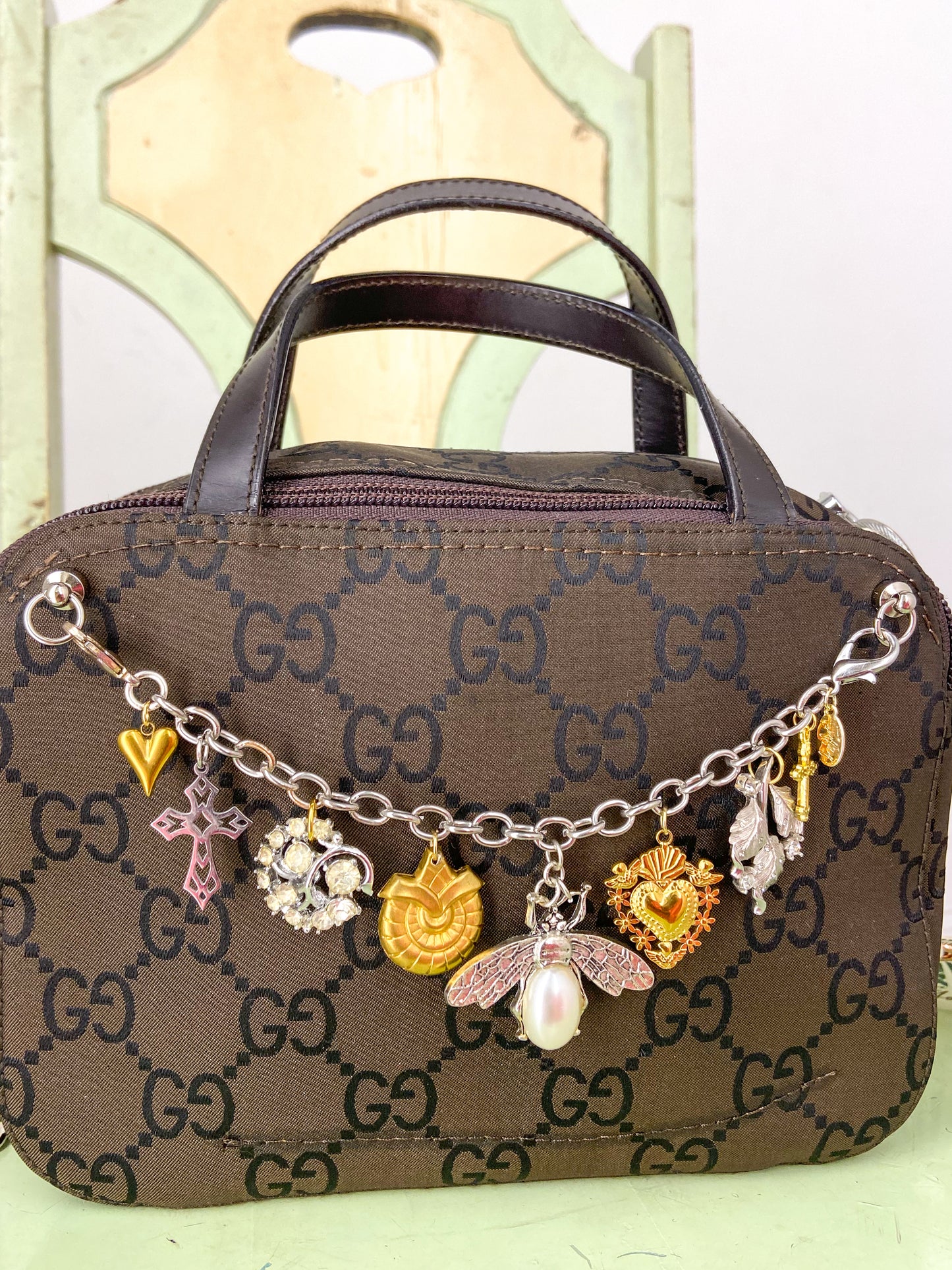 OOAK Vintage Dark Brown Gucci Purse with Bag Chain