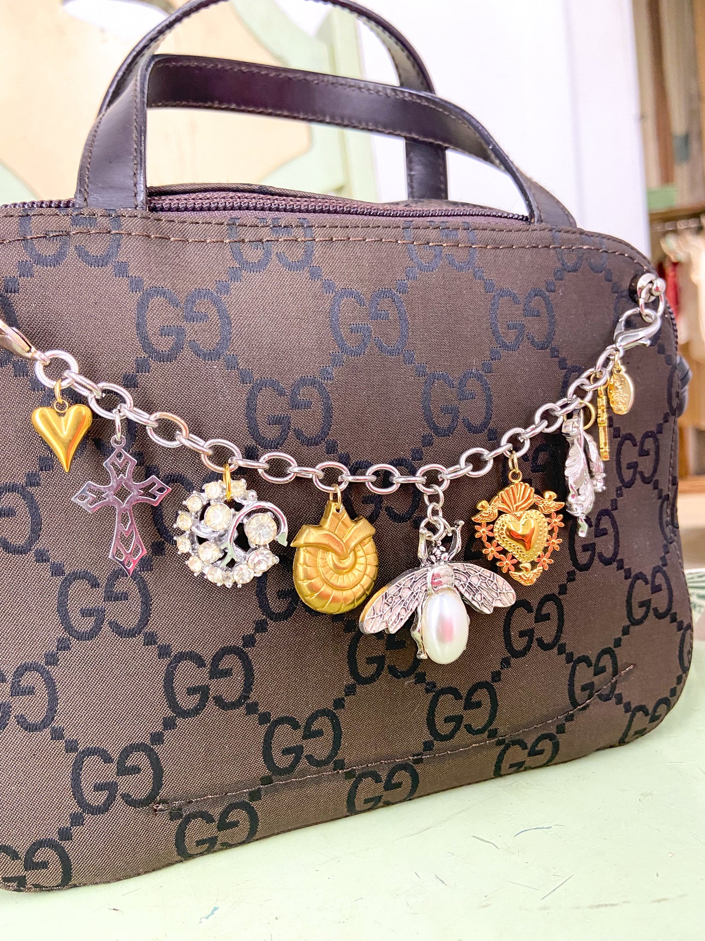 OOAK Vintage Dark Brown Gucci Purse with Bag Chain