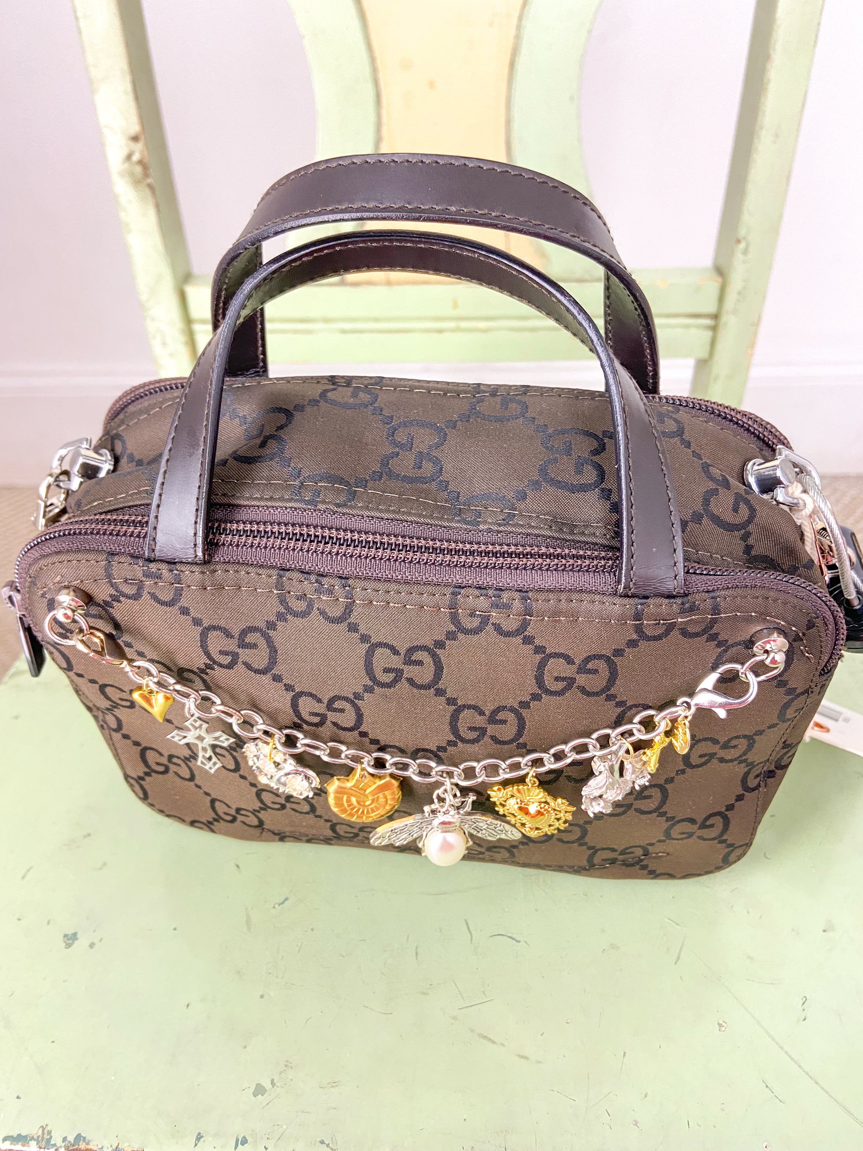 OOAK Vintage Dark Brown Gucci Purse with Bag Chain