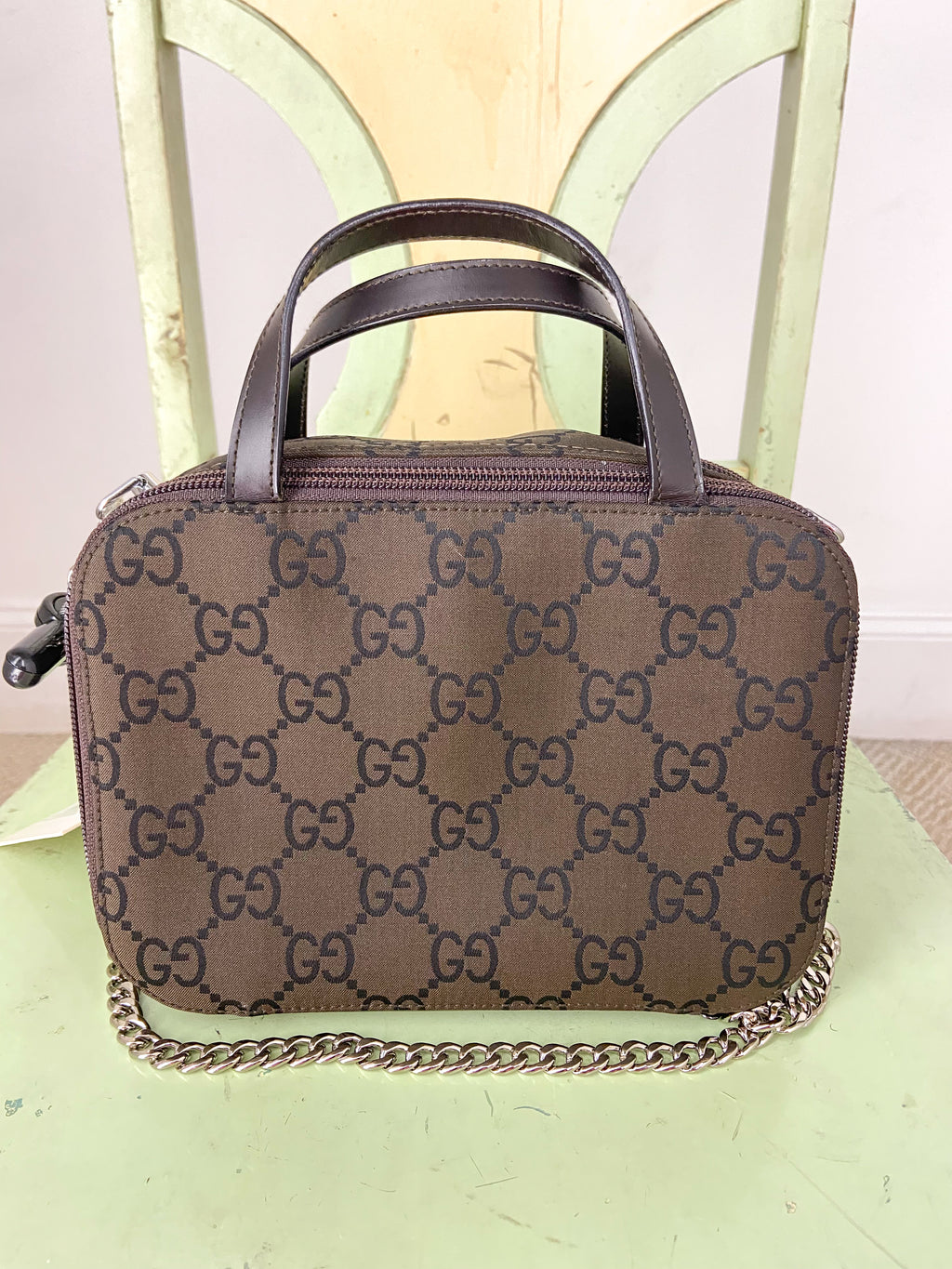 OOAK Vintage Dark Brown Gucci Purse with Bag Chain