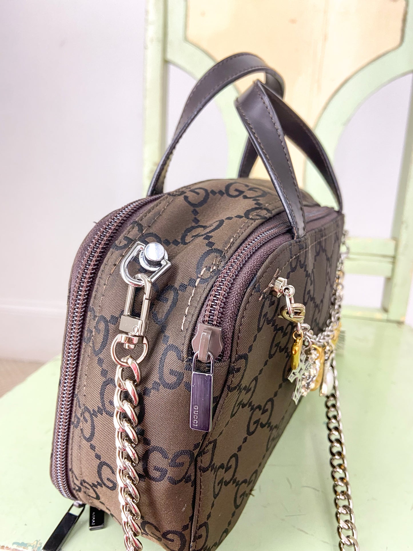 OOAK Vintage Dark Brown Gucci Purse with Bag Chain