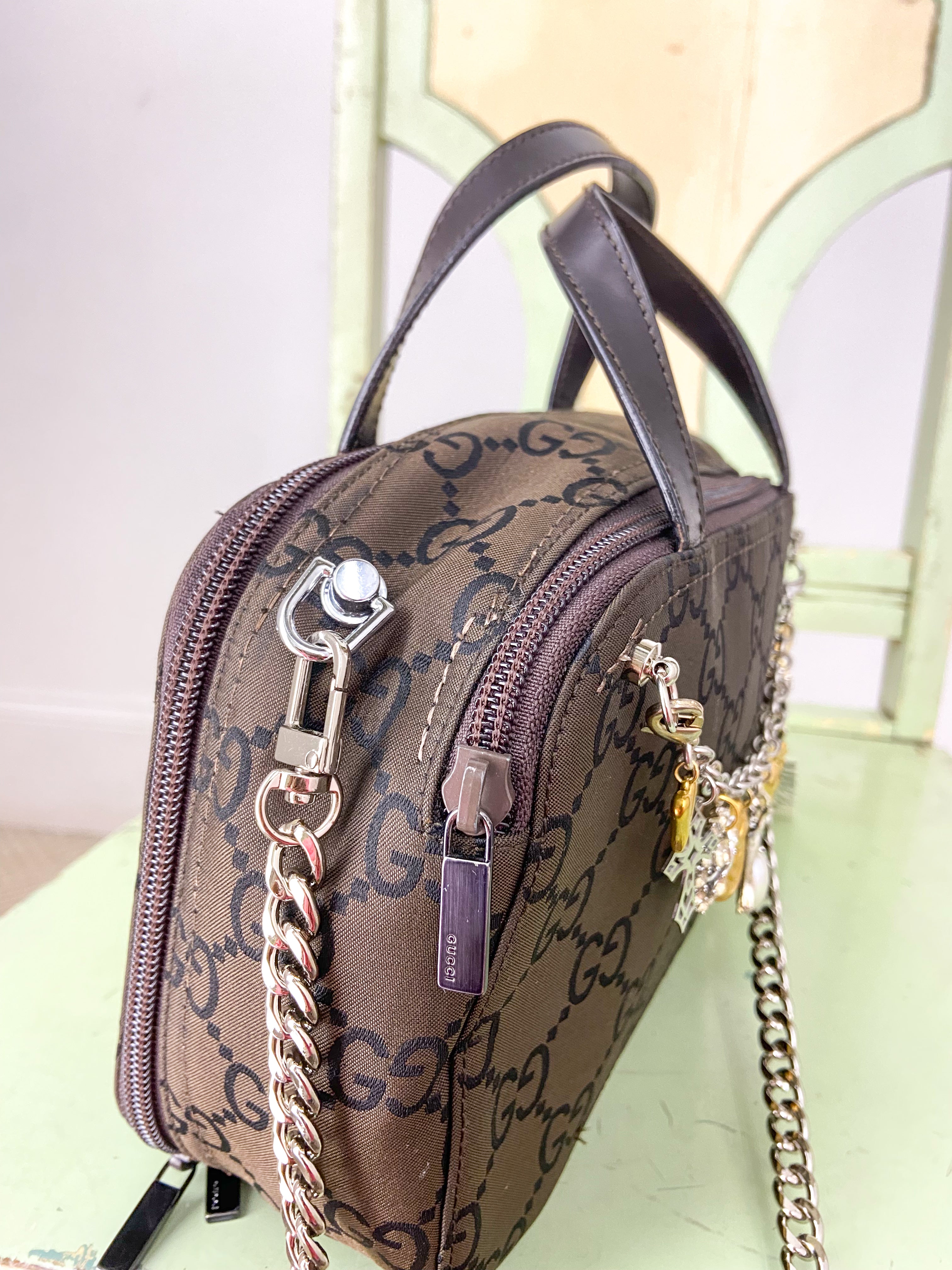 OOAK Vintage Dark Brown Gucci Purse with Bag Chain