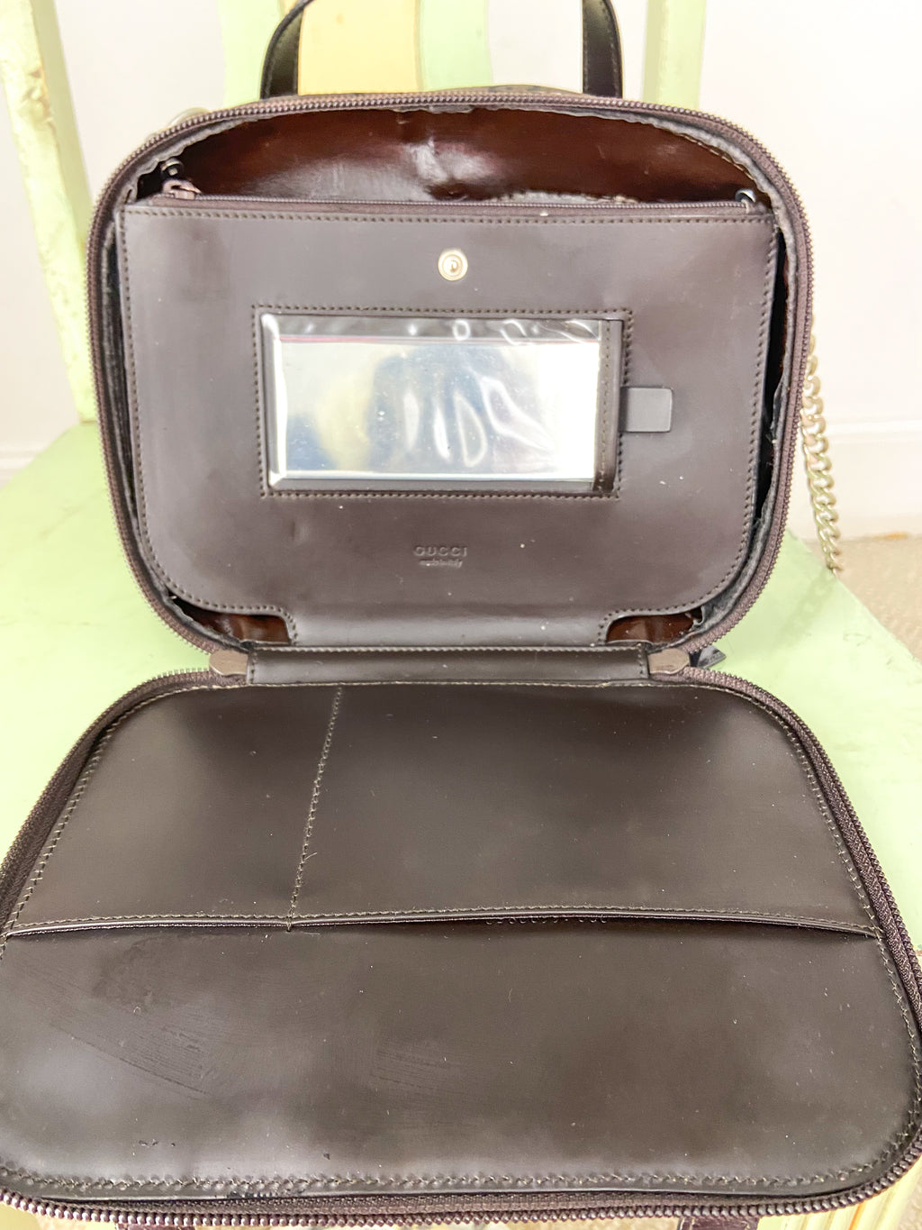OOAK Vintage Dark Brown Gucci Purse with Bag Chain