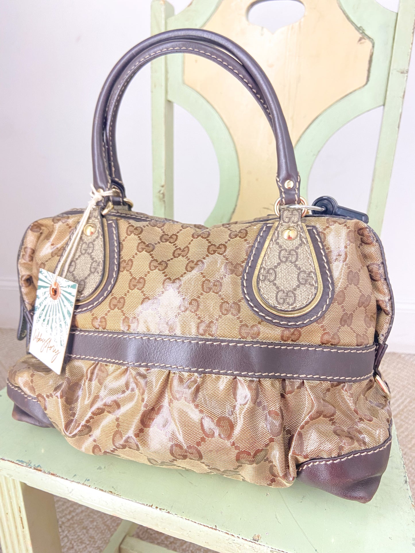 OOAK Vintage Gucci Purse with Chains and Ribbon Charm