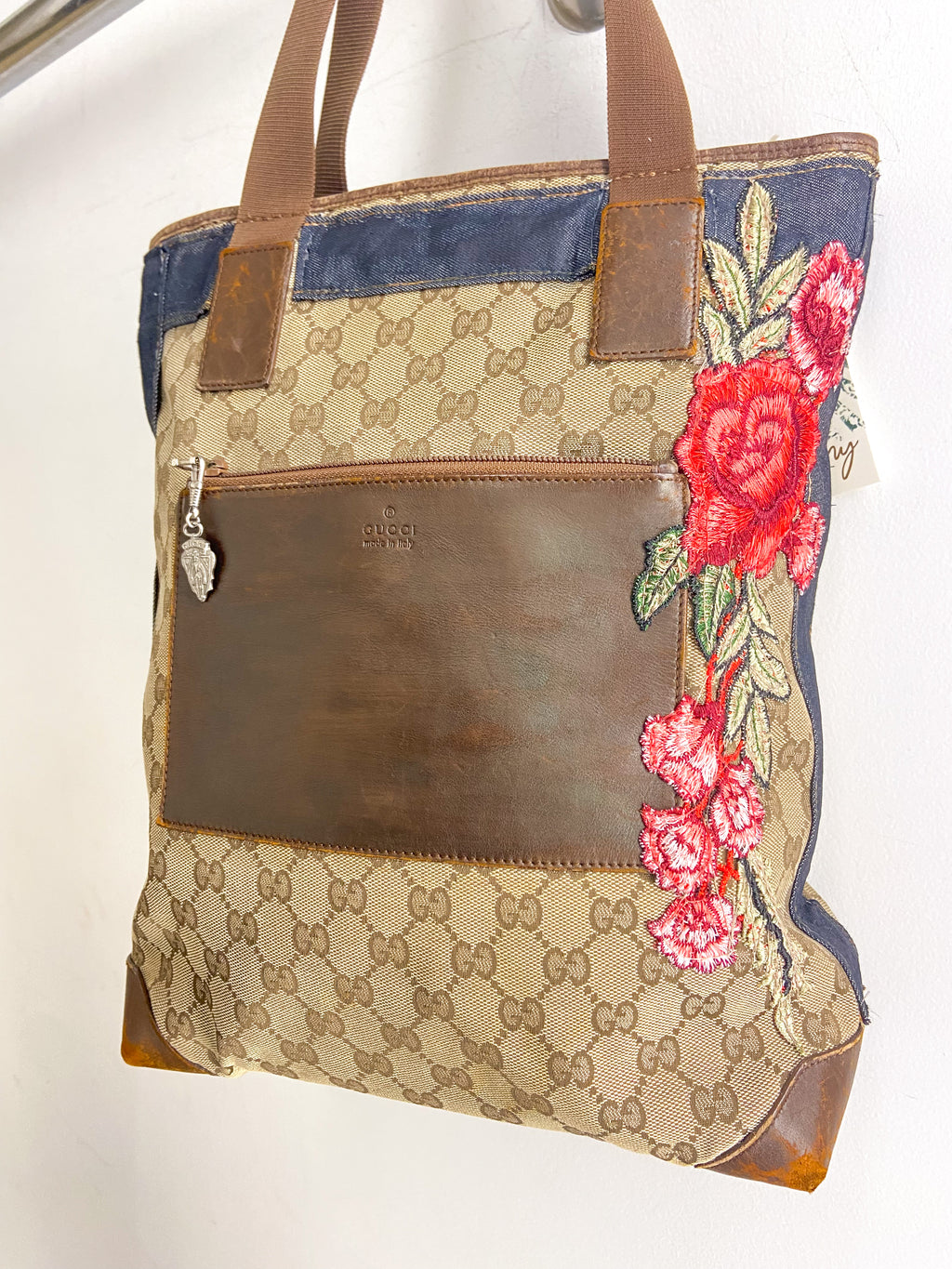 OOAK Vintage Flower Embellished Gucci Shoulder Bag