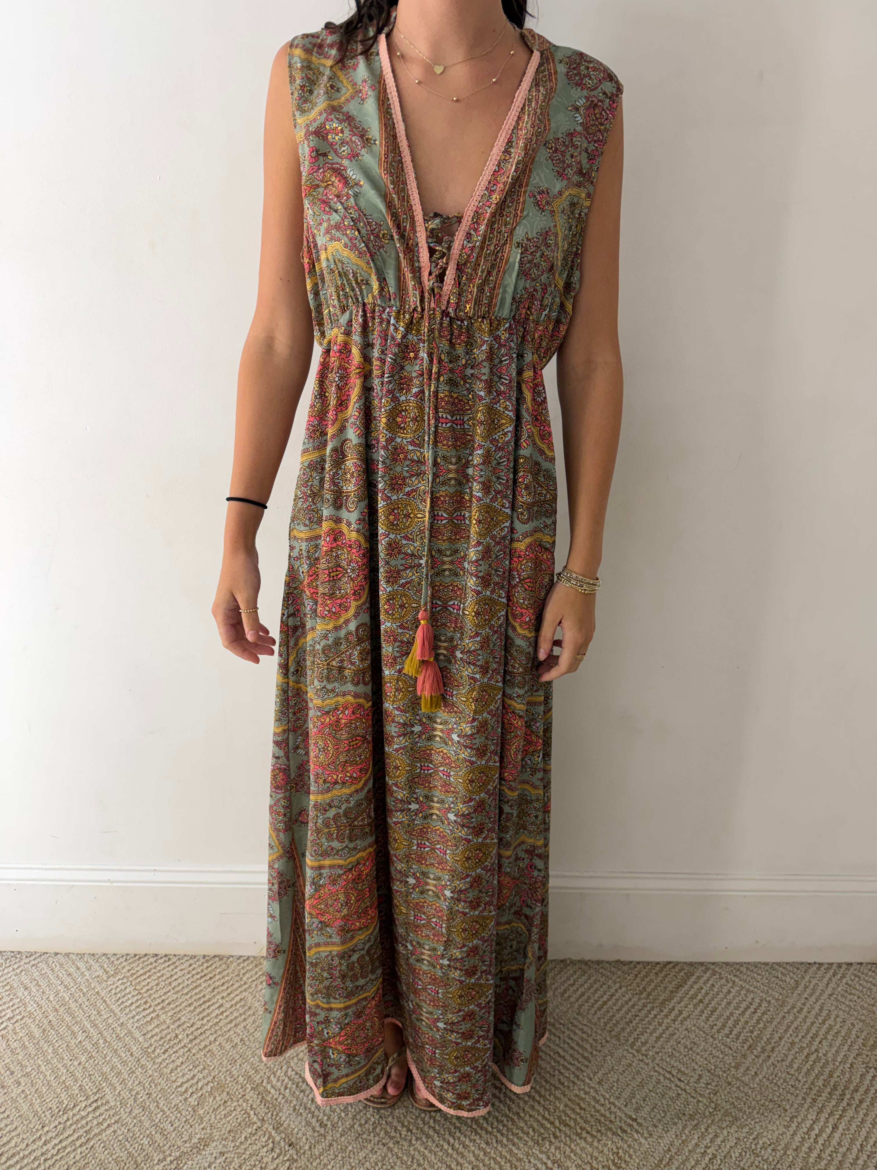 OOAK Vintage Silk Boho Maxi Dress