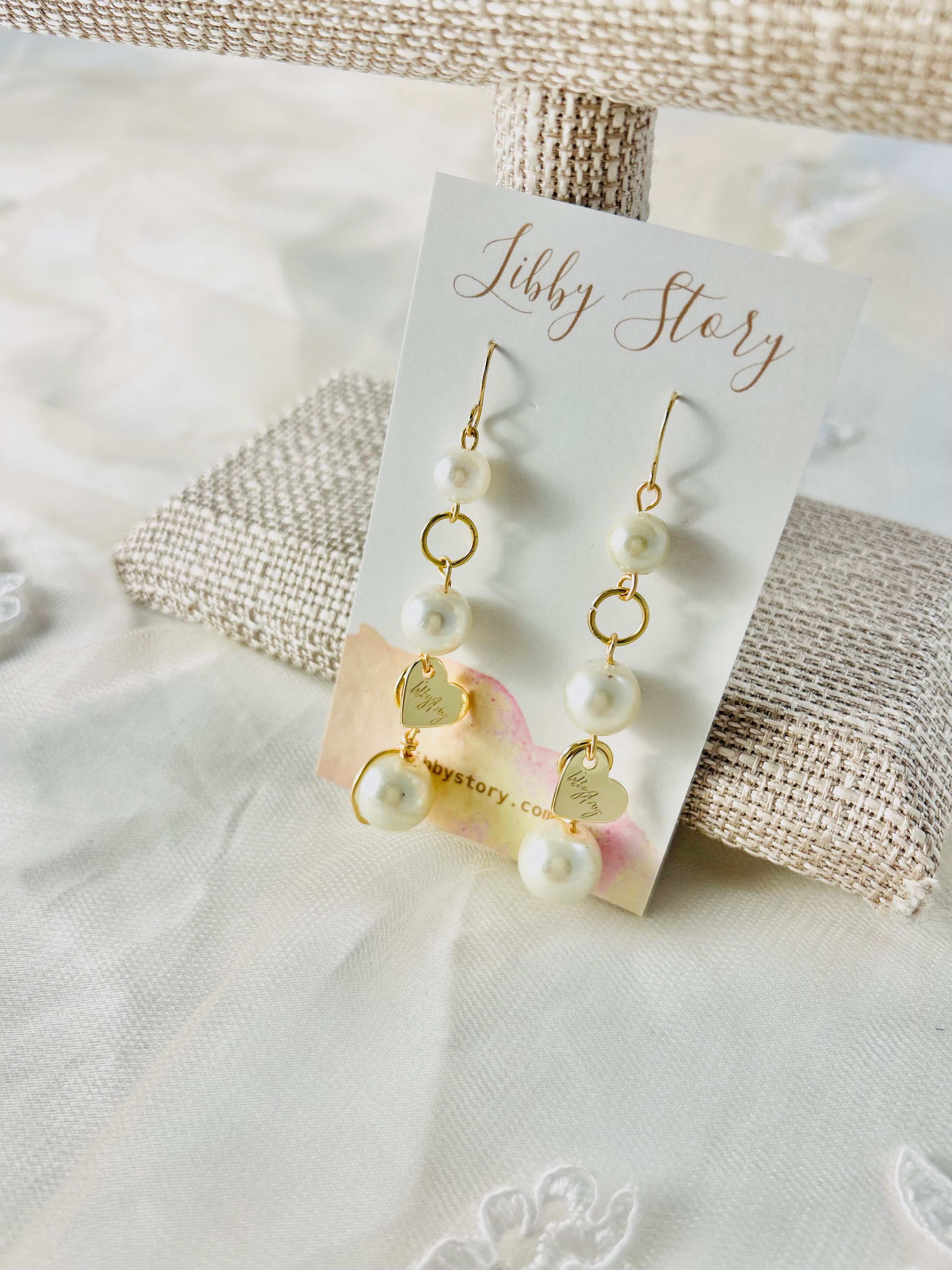 Triple Glass Pearl Dangle Earrings