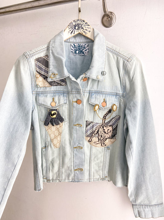 OOAK Denim Leopard Designer Patch Jacket