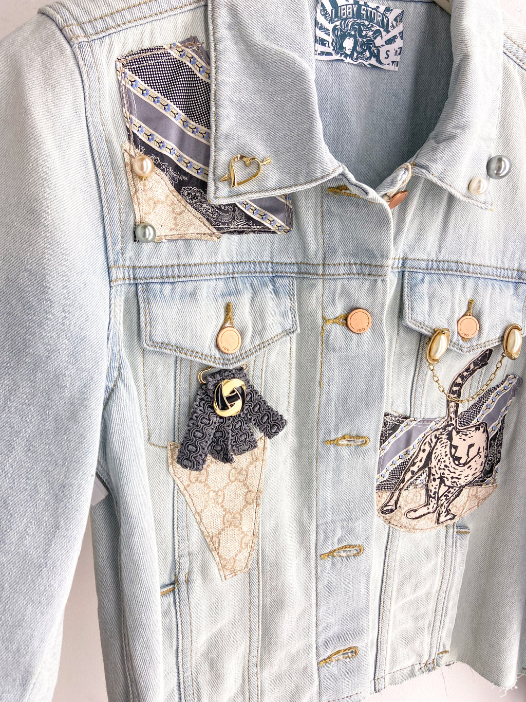 OOAK Denim Leopard Designer Patch Jacket