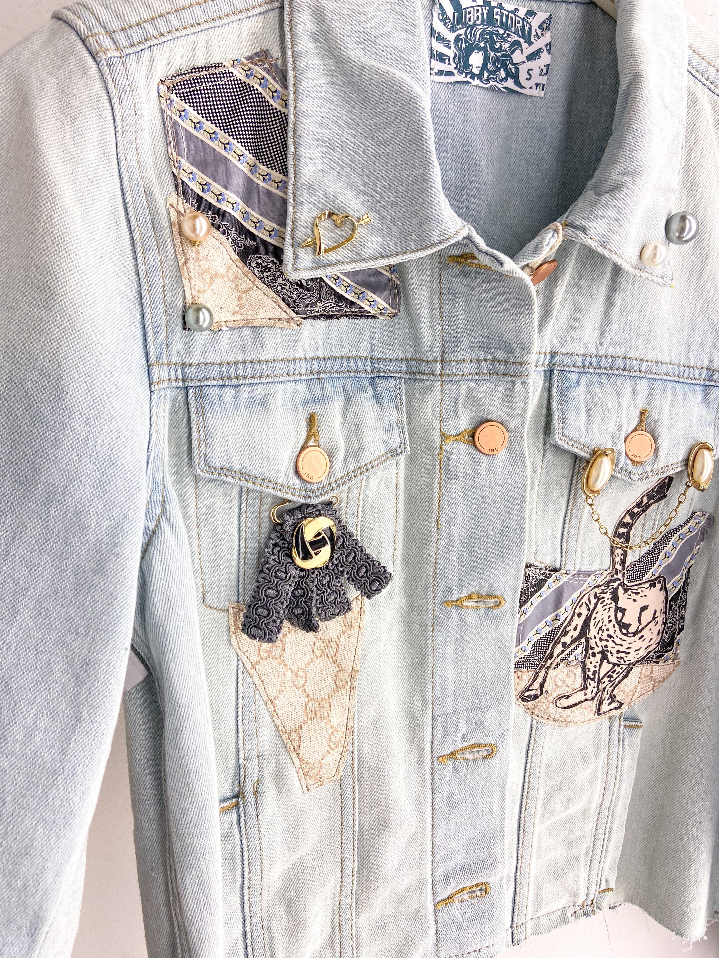 OOAK Denim Leopard Designer Patch Jacket