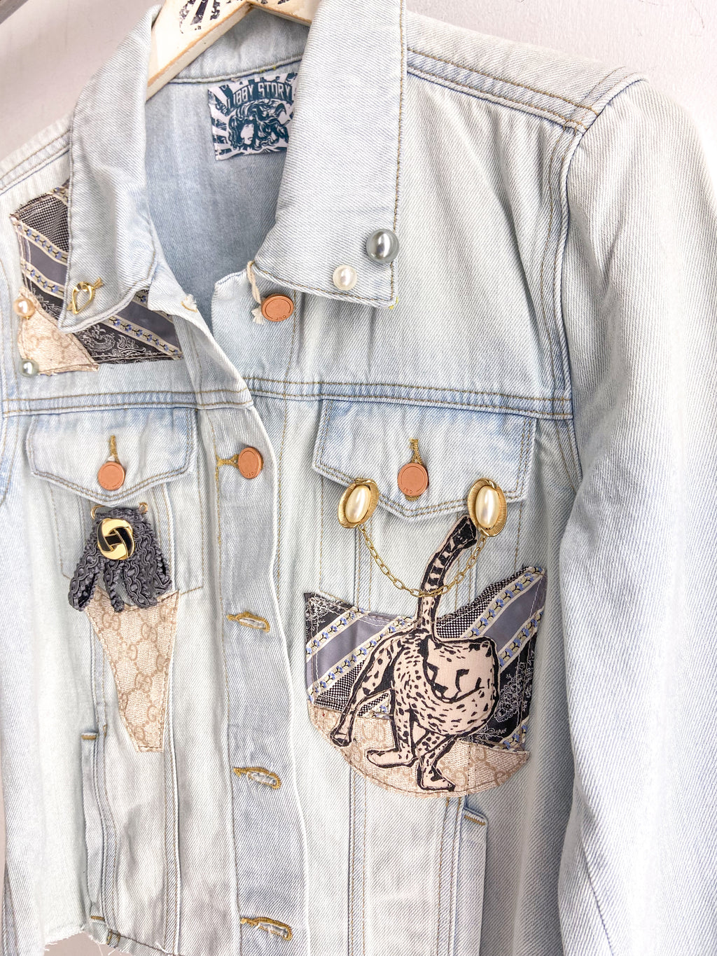 OOAK Denim Leopard Designer Patch Jacket