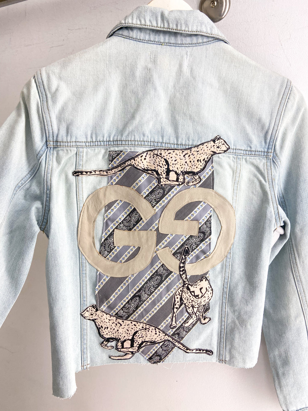 OOAK Denim Leopard Designer Patch Jacket