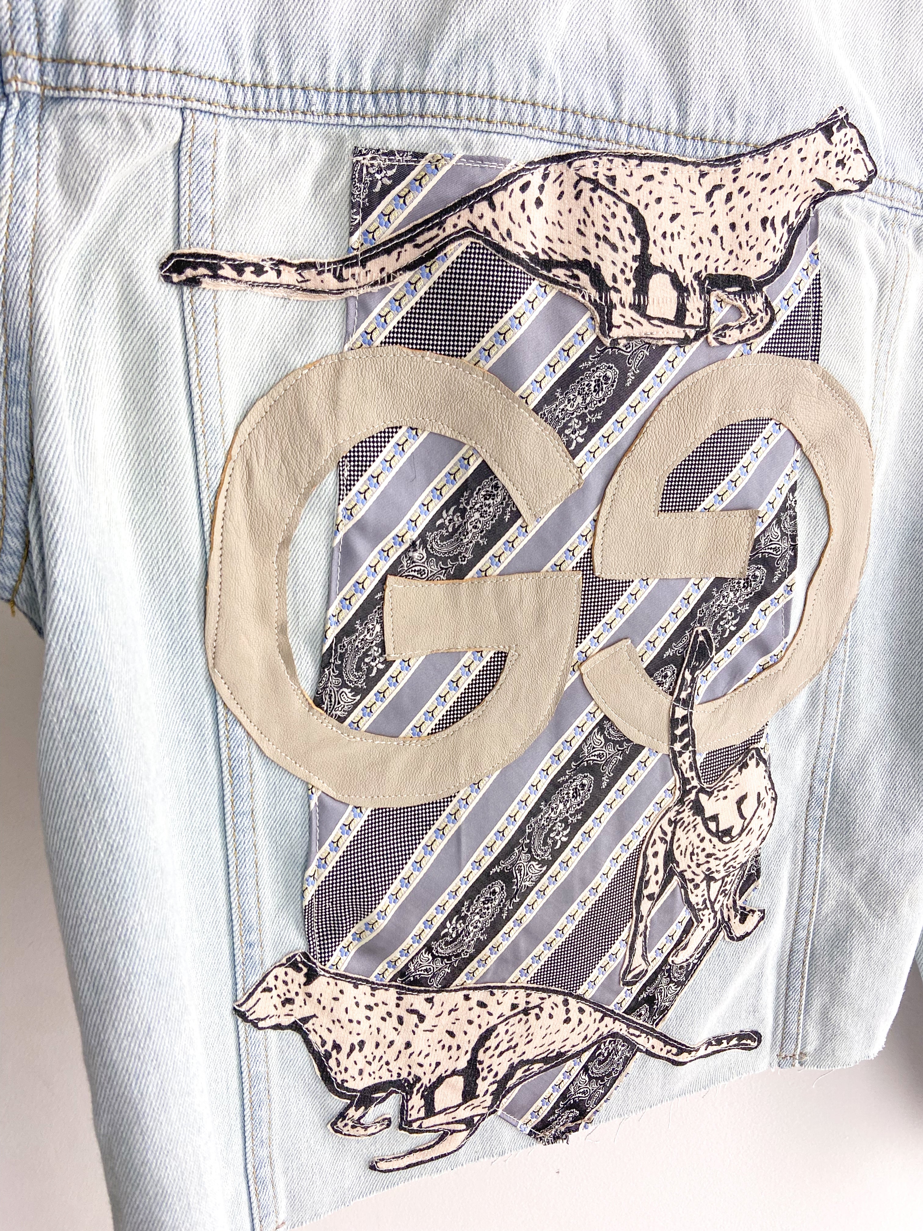 OOAK Denim Leopard Designer Patch Jacket