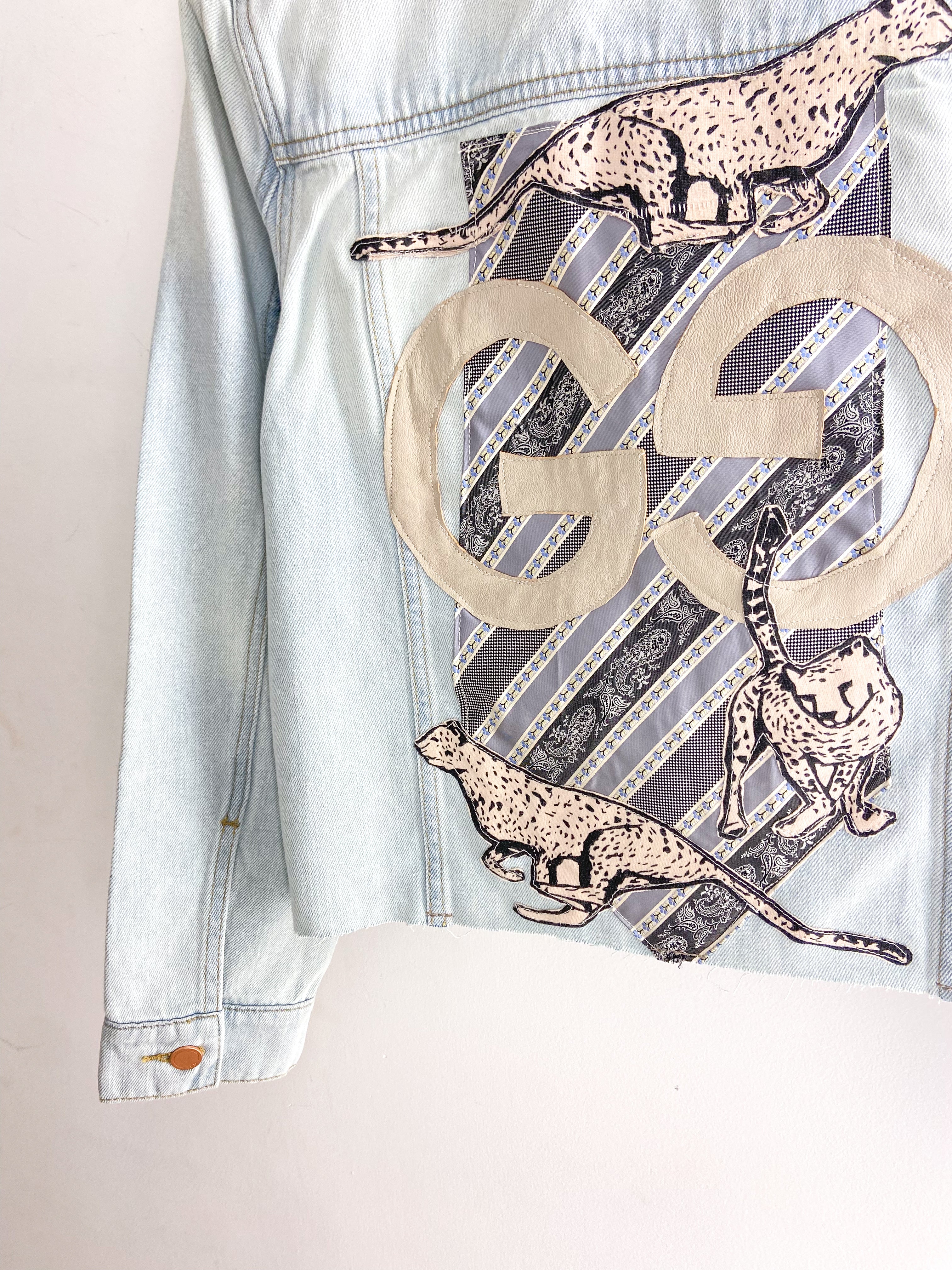 OOAK Denim Leopard Designer Patch Jacket