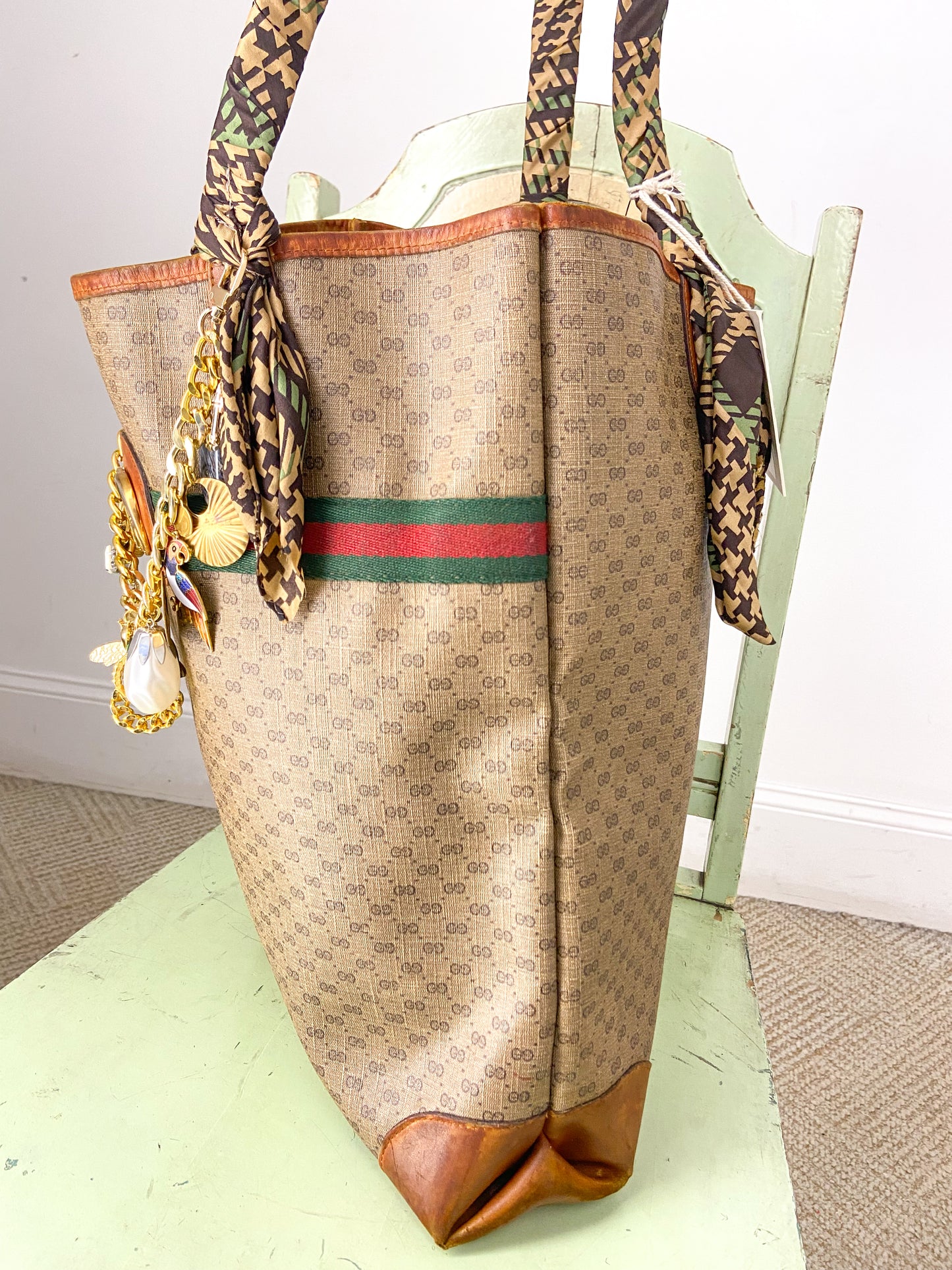 OOAK Authentic Vintage Gucci Bag with Scarf Wrapped Handles