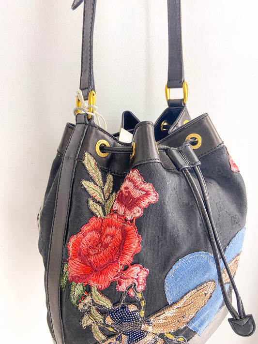 OOAK Vintage Bee Embellished Gucci Bucket Purse