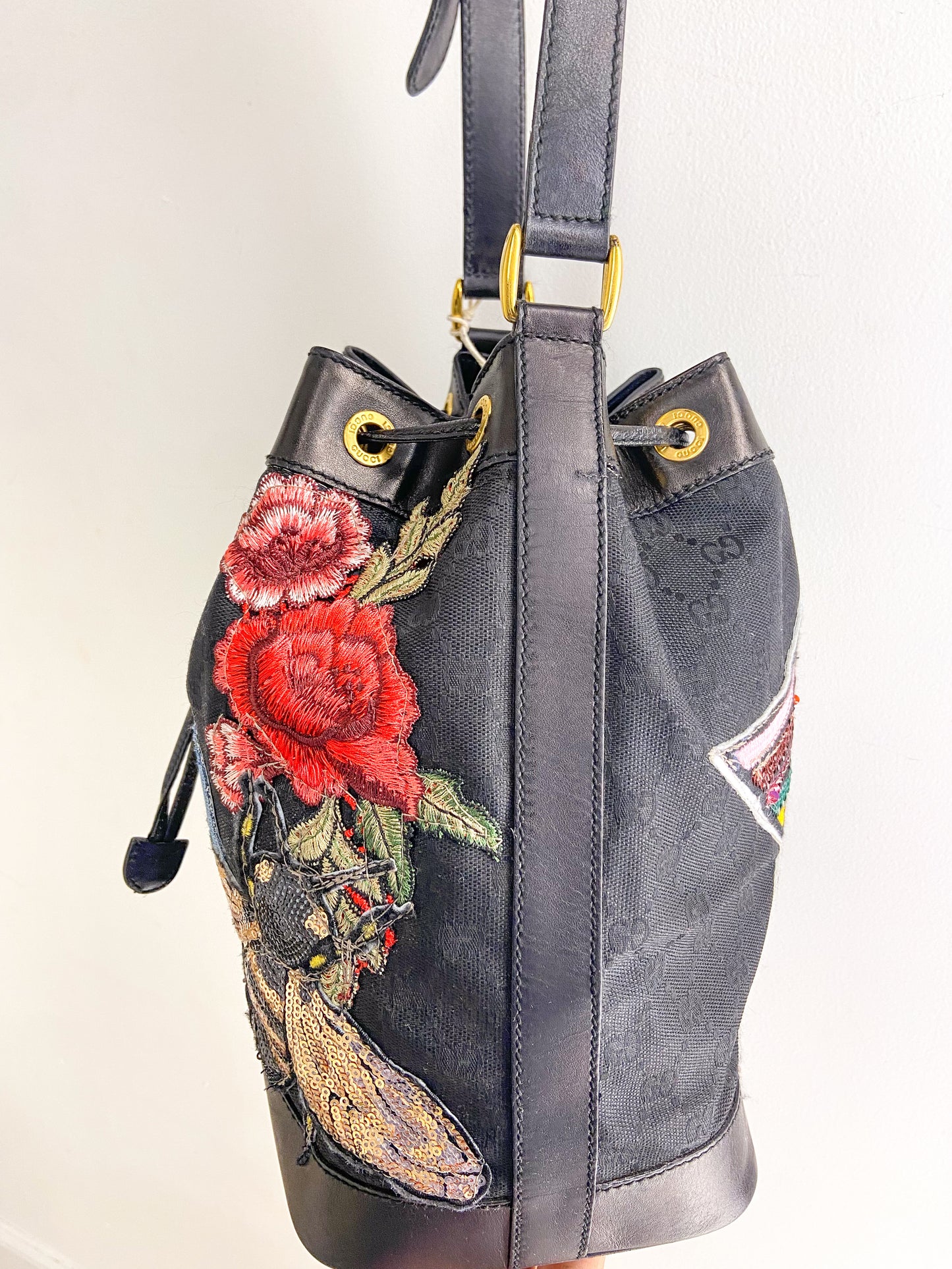 OOAK Vintage Bee Embellished Gucci Bucket Purse