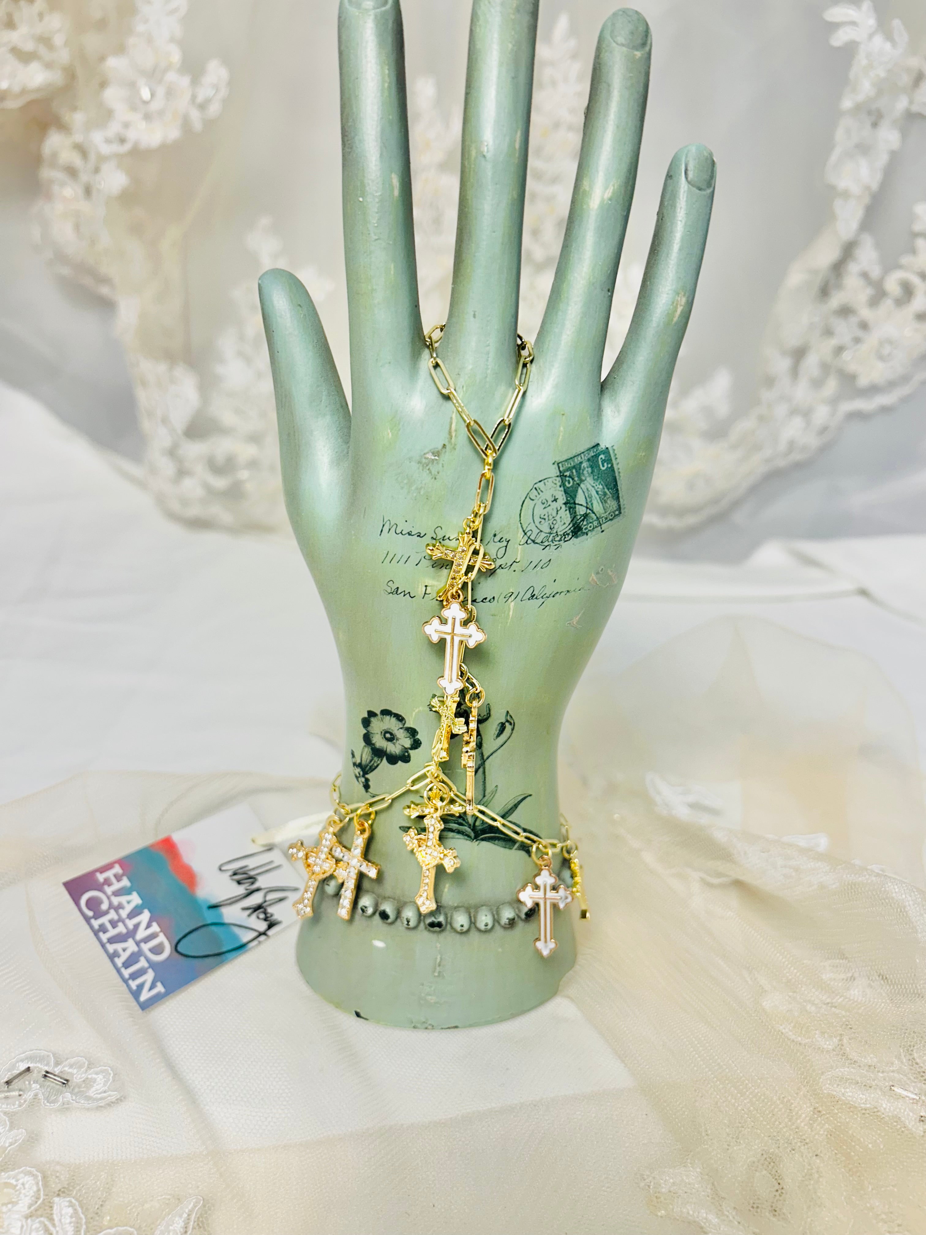 Gold Cross Charm Hand Chain