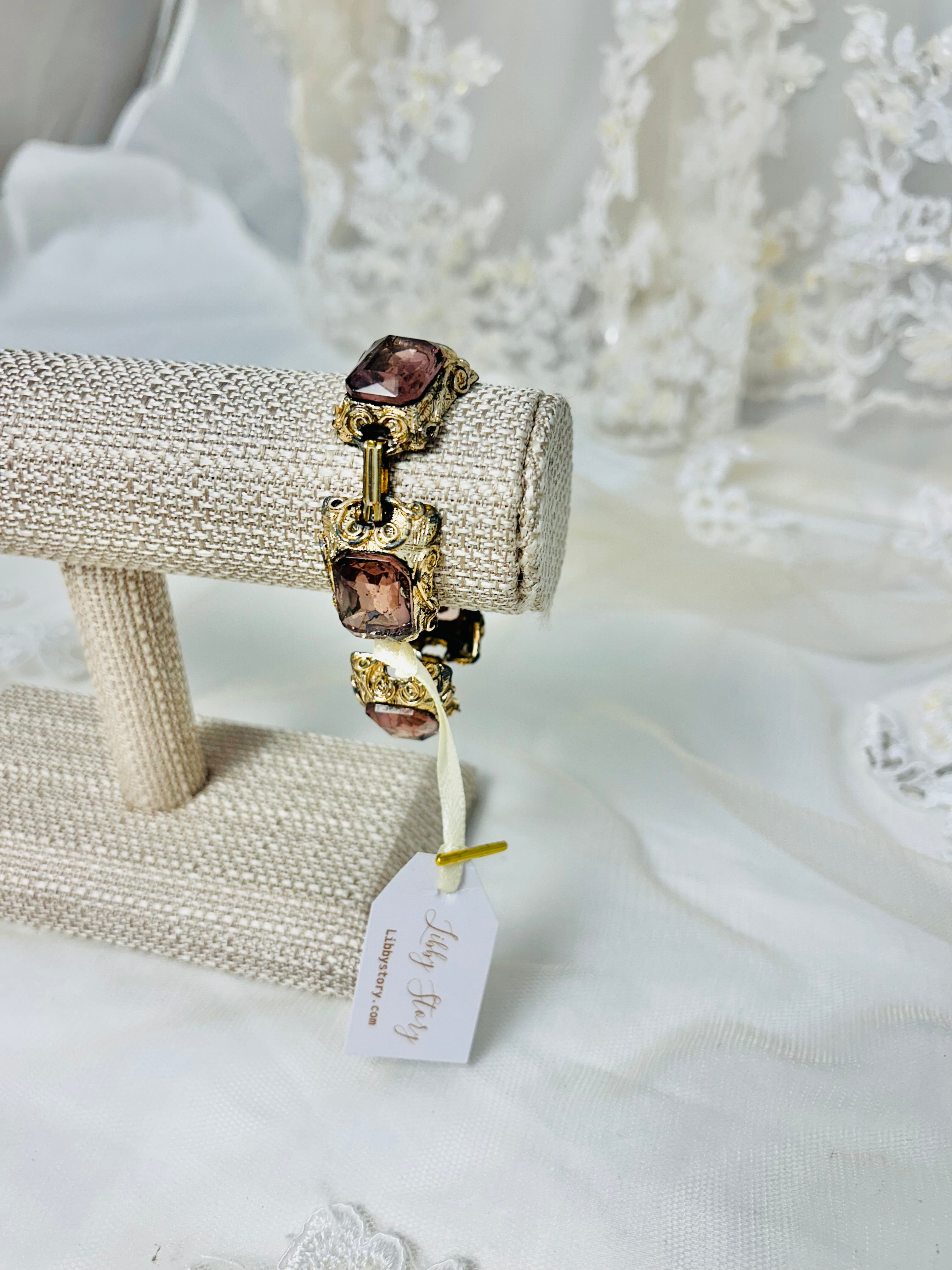 OOAK Vintage Faceted Glass Rectangle Bracelet
