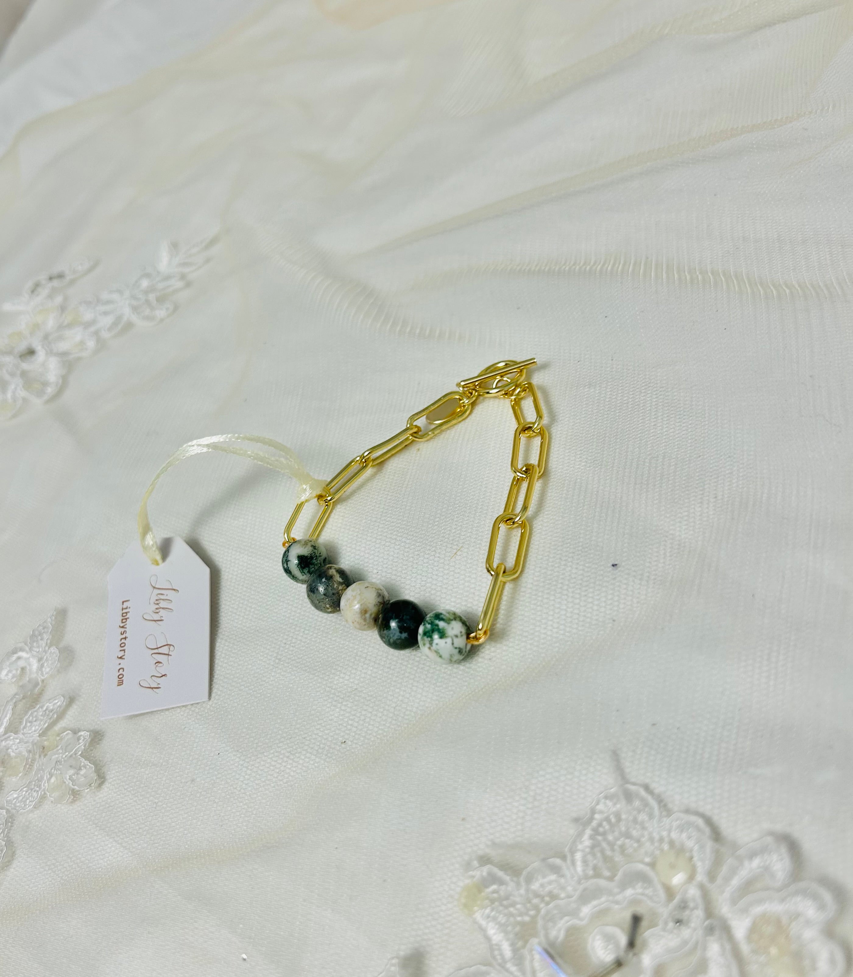 Semi Precious stones and Gold Chain Bracelet
